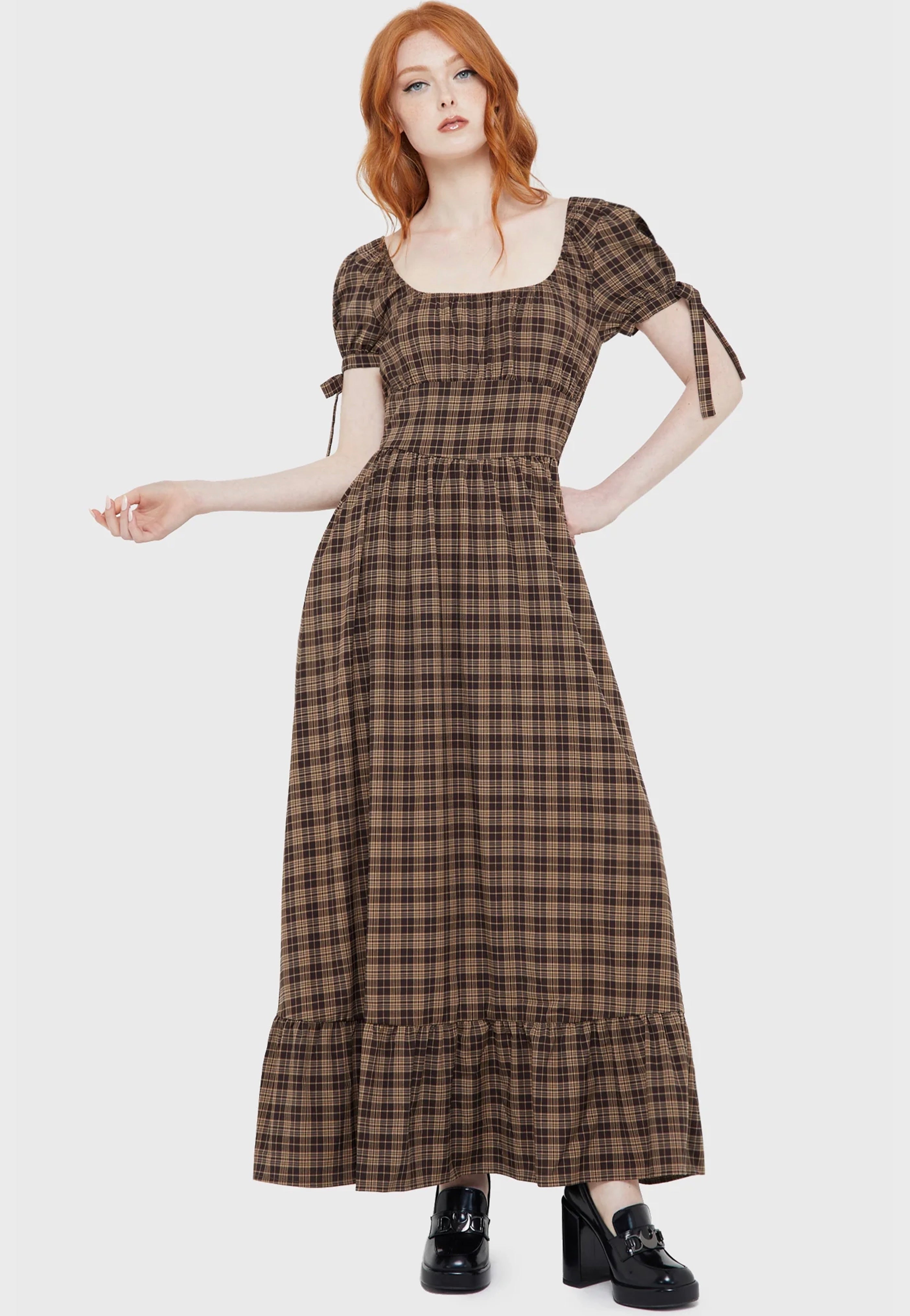 Killstar - Grim Gretchen Brown Tartan - Dress | Women-Image