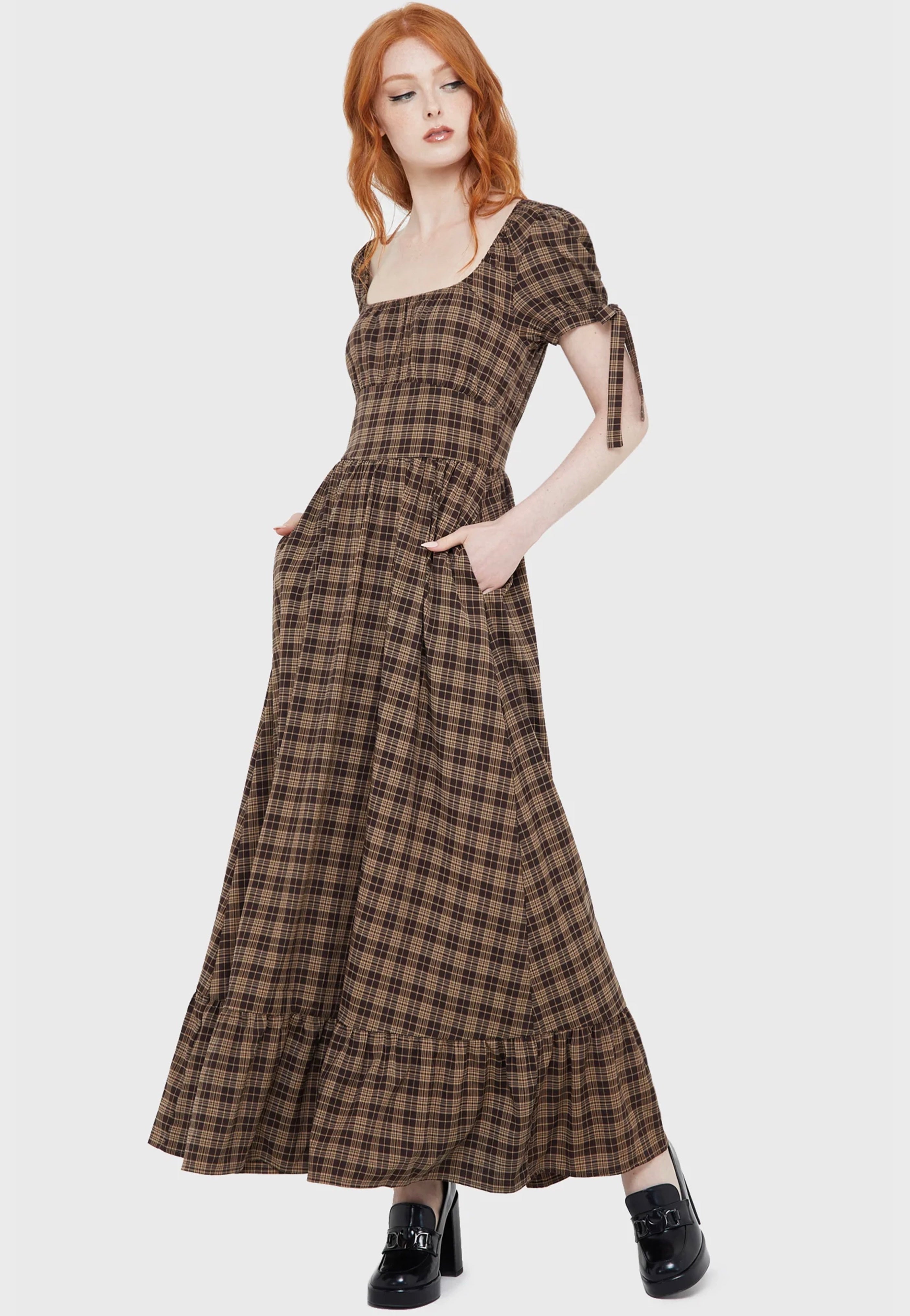 Grim Gretchen Dress [BROWN TARTAN] - L / Brown Tartan