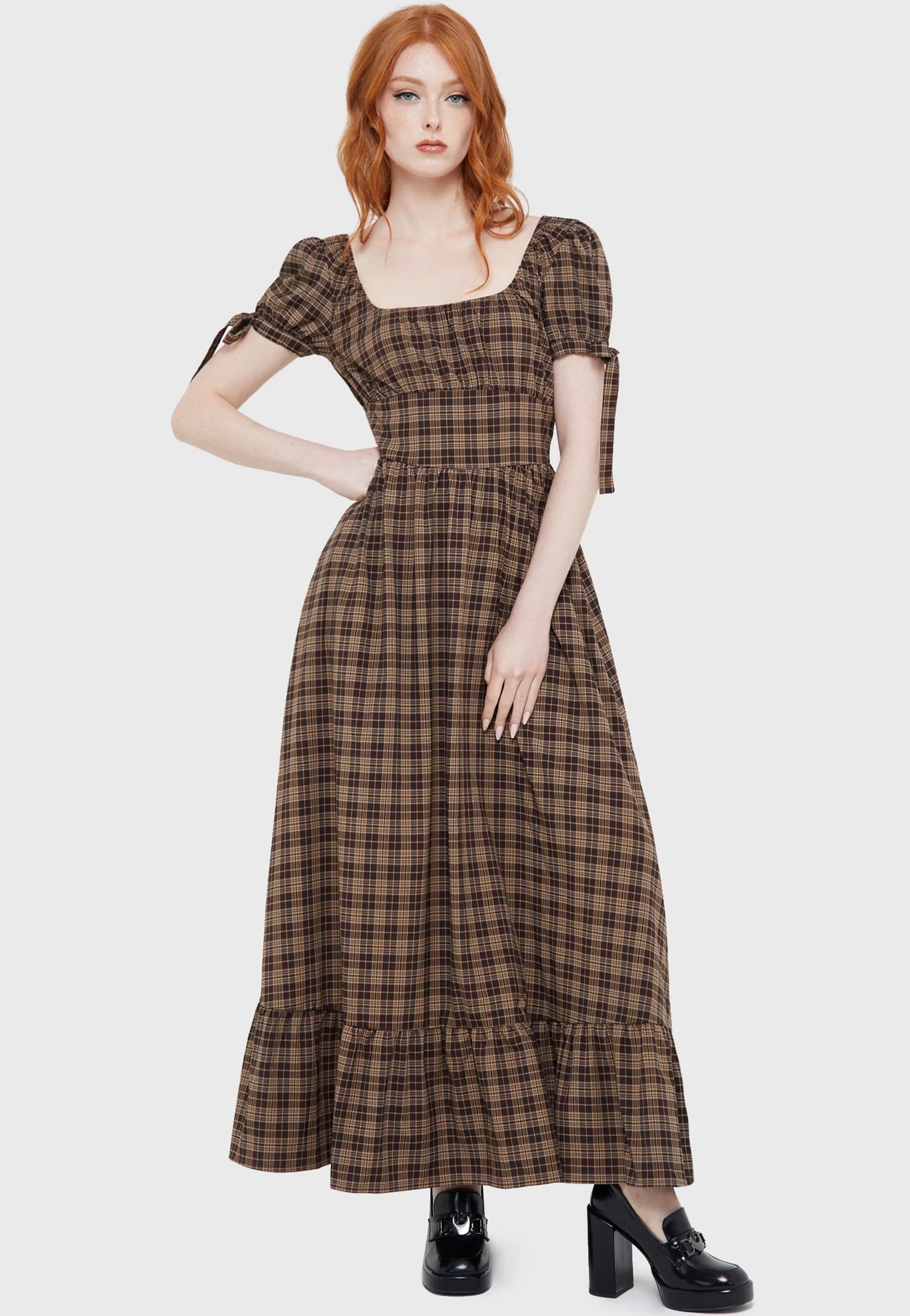 Killstar - Grim Gretchen Brown Tartan - Dress | Women-Image