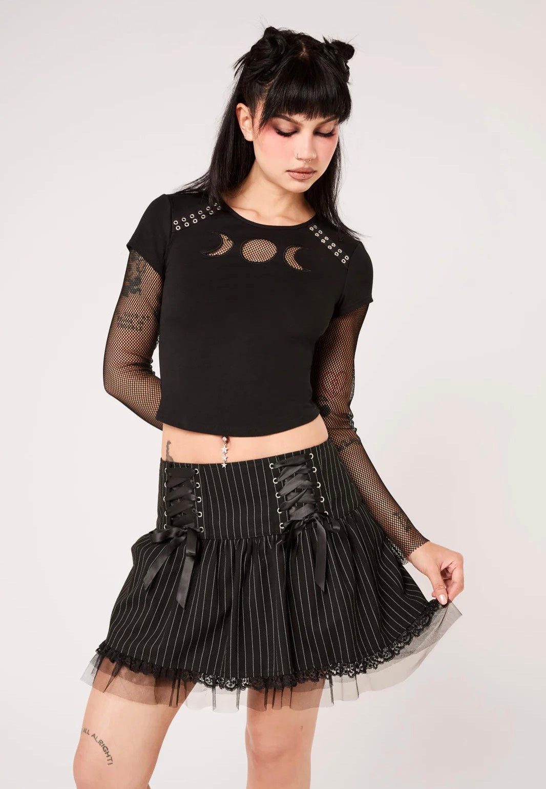 Hellbunny Quinzel C Pinstripe Black/White Skirt | Women-Image