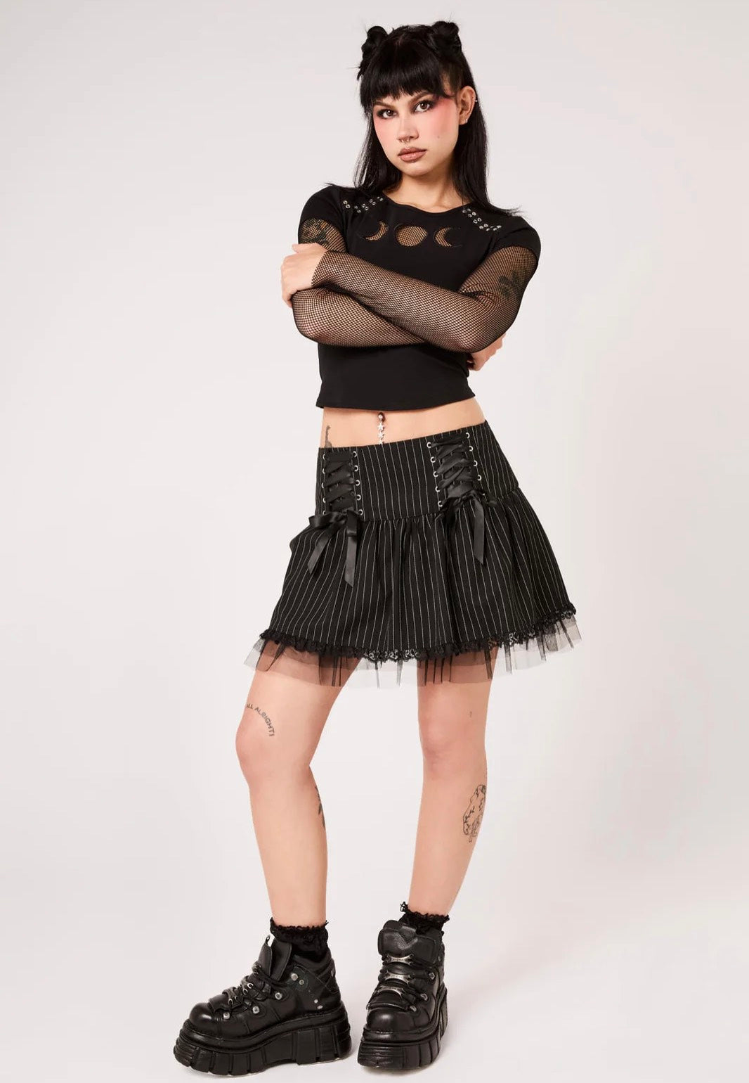 Hellbunny Quinzel C Pinstripe Black/White Skirt | Women-Image