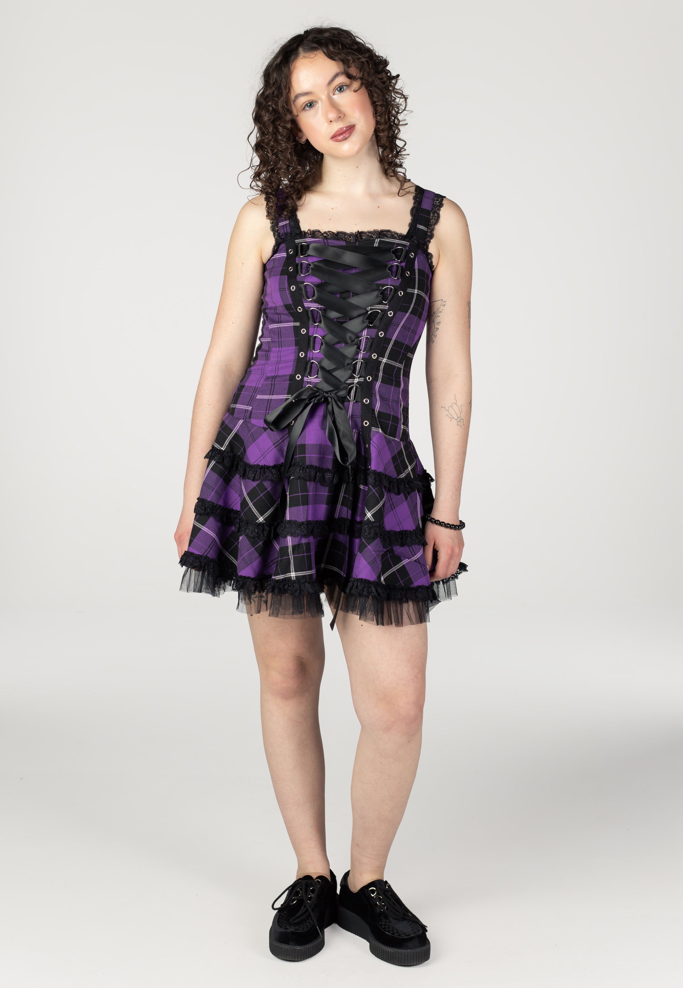 Hellbunny - Harley C Tartan Purple - Dress | Women-Image
