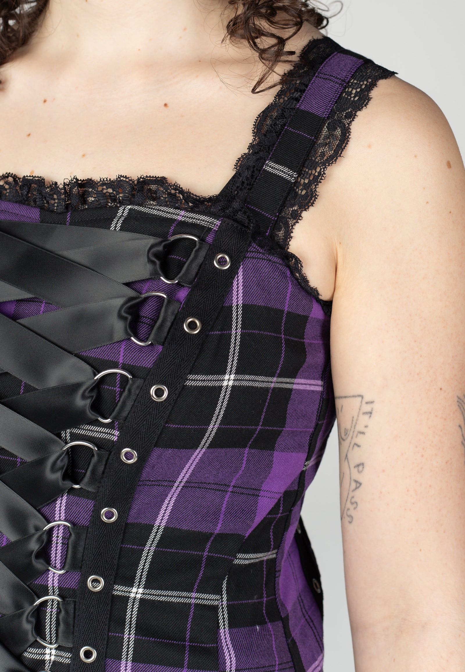 Hellbunny - Harley C Tartan Purple - Dress - Purple - M