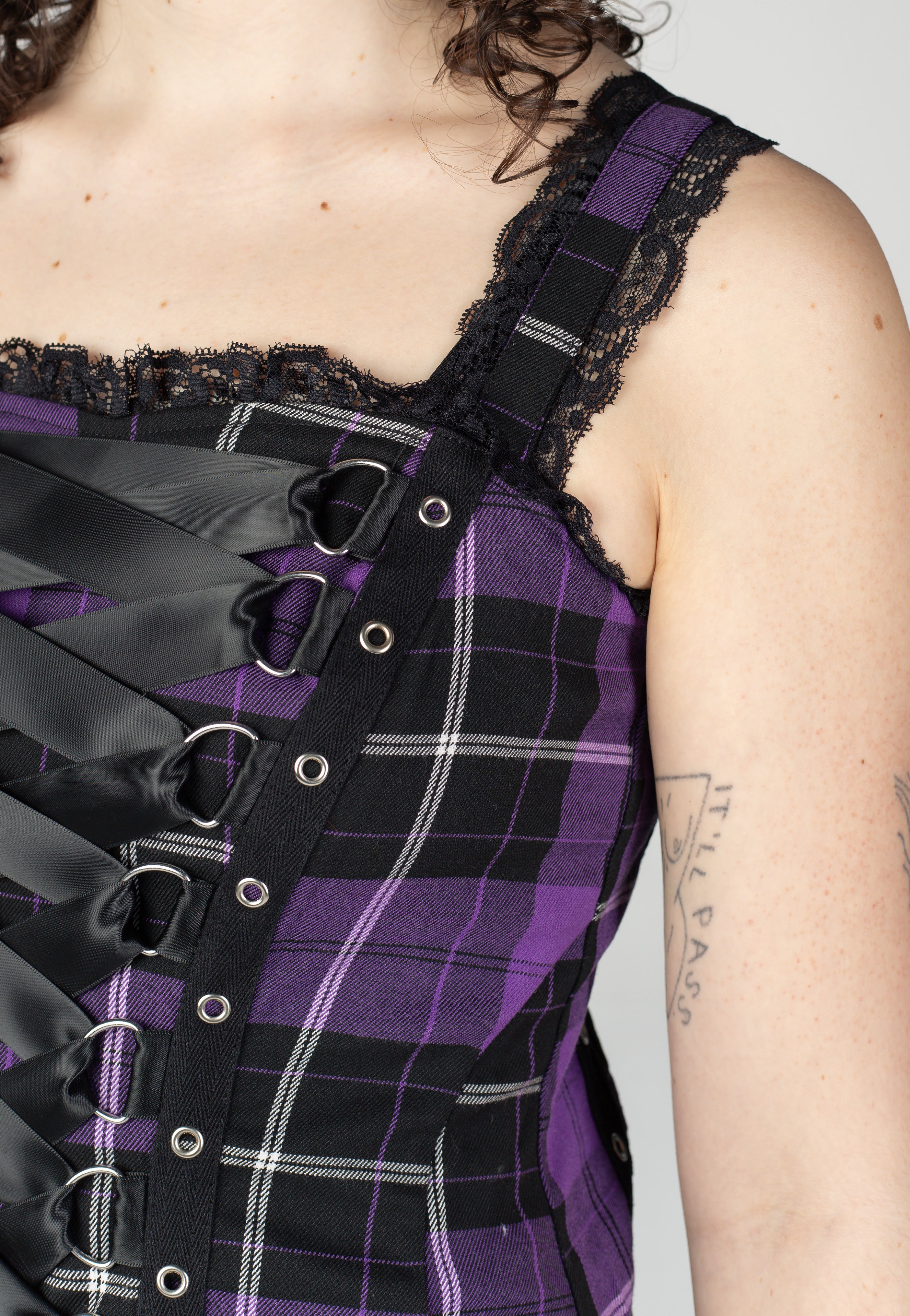 Hellbunny - Harley C Tartan Purple - Dress - Purple - M