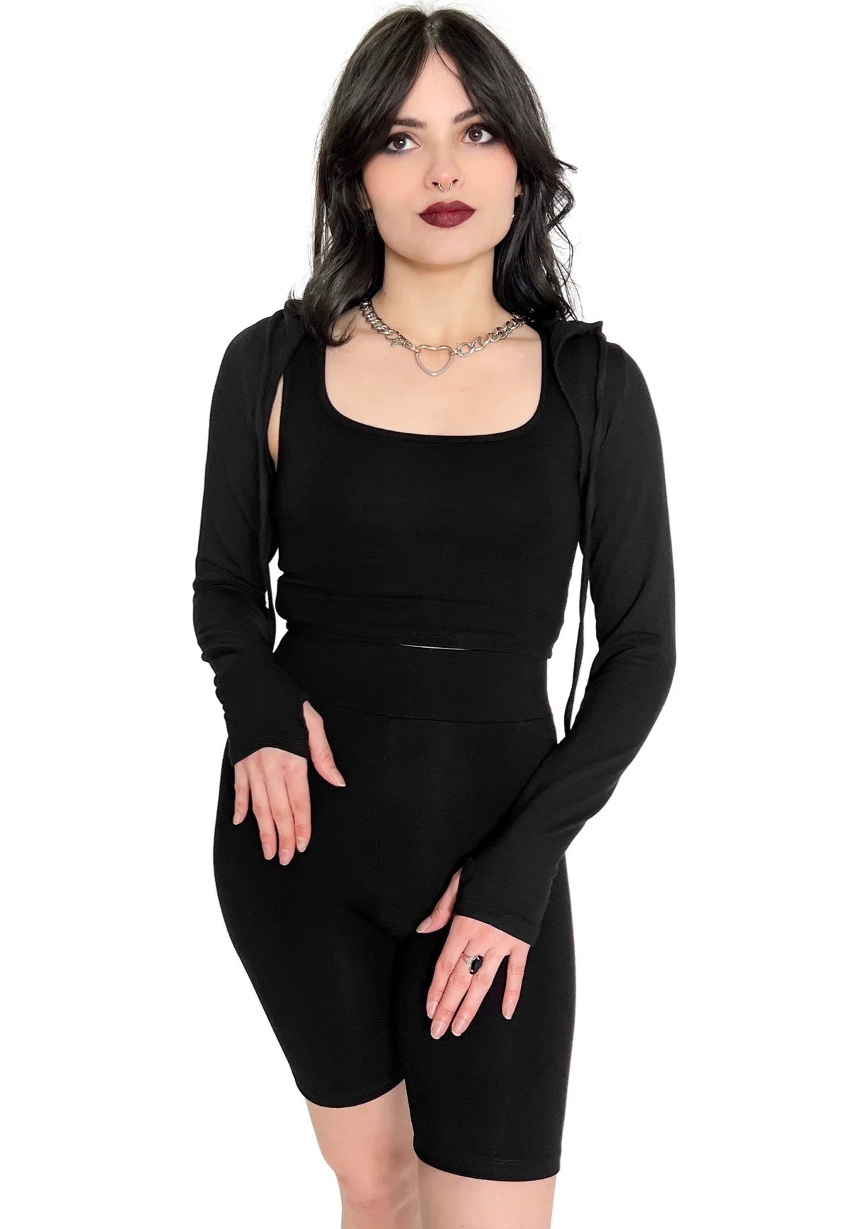 Foxblood - Hooded Bolero With Thumb Holes Black - Cardigan | Women-Image