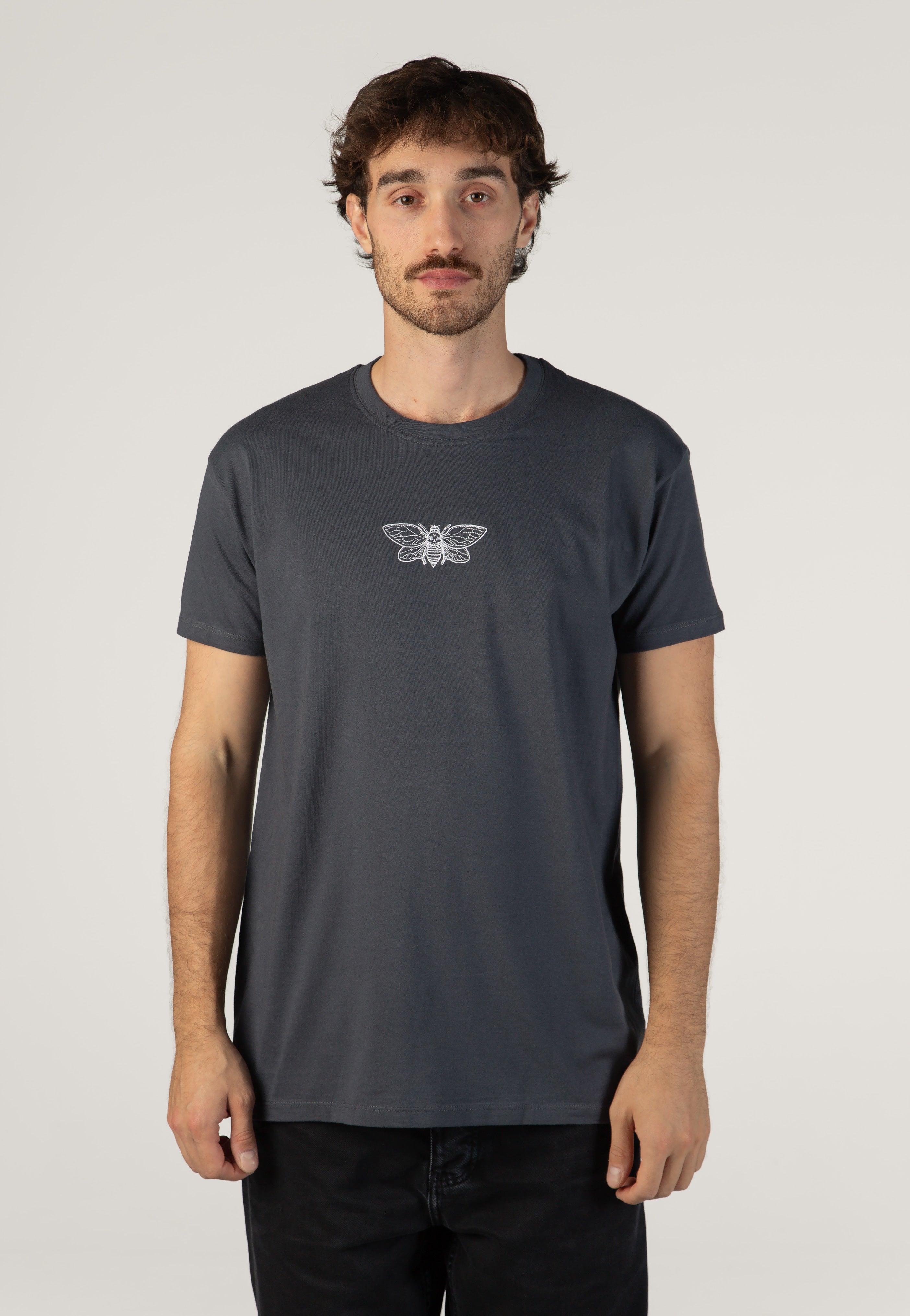 Landmvrks Embroidered Cicada Grey T-Shirt | Men-Image