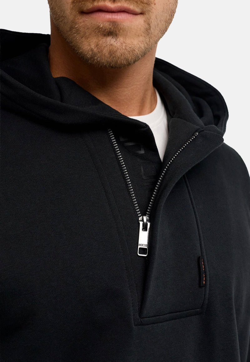 Indicode Tavwin Half Zip Jet Black Hoodie | Men-Image