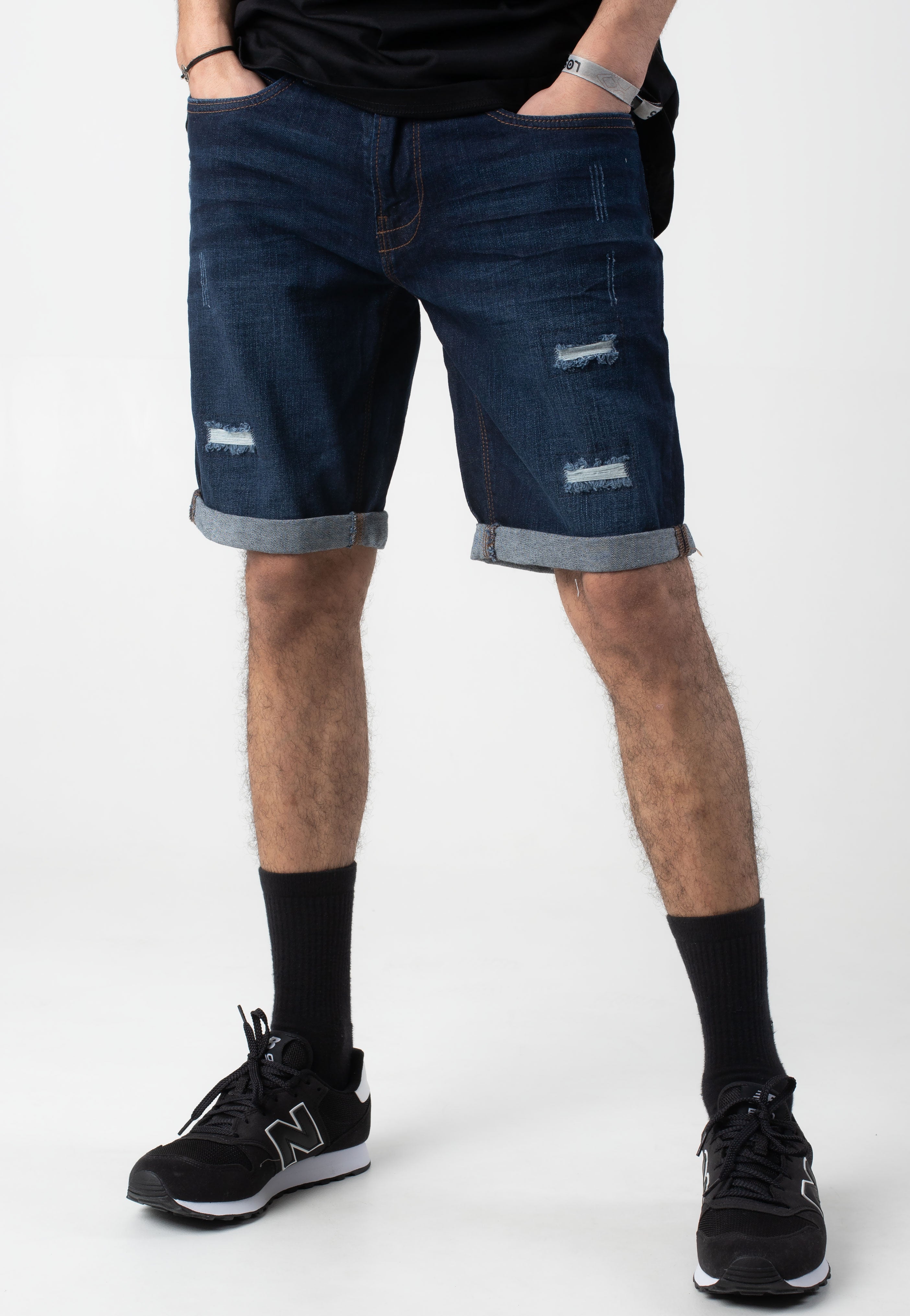 Indicode - Kaden Holes Blue - Shorts | Men-Image