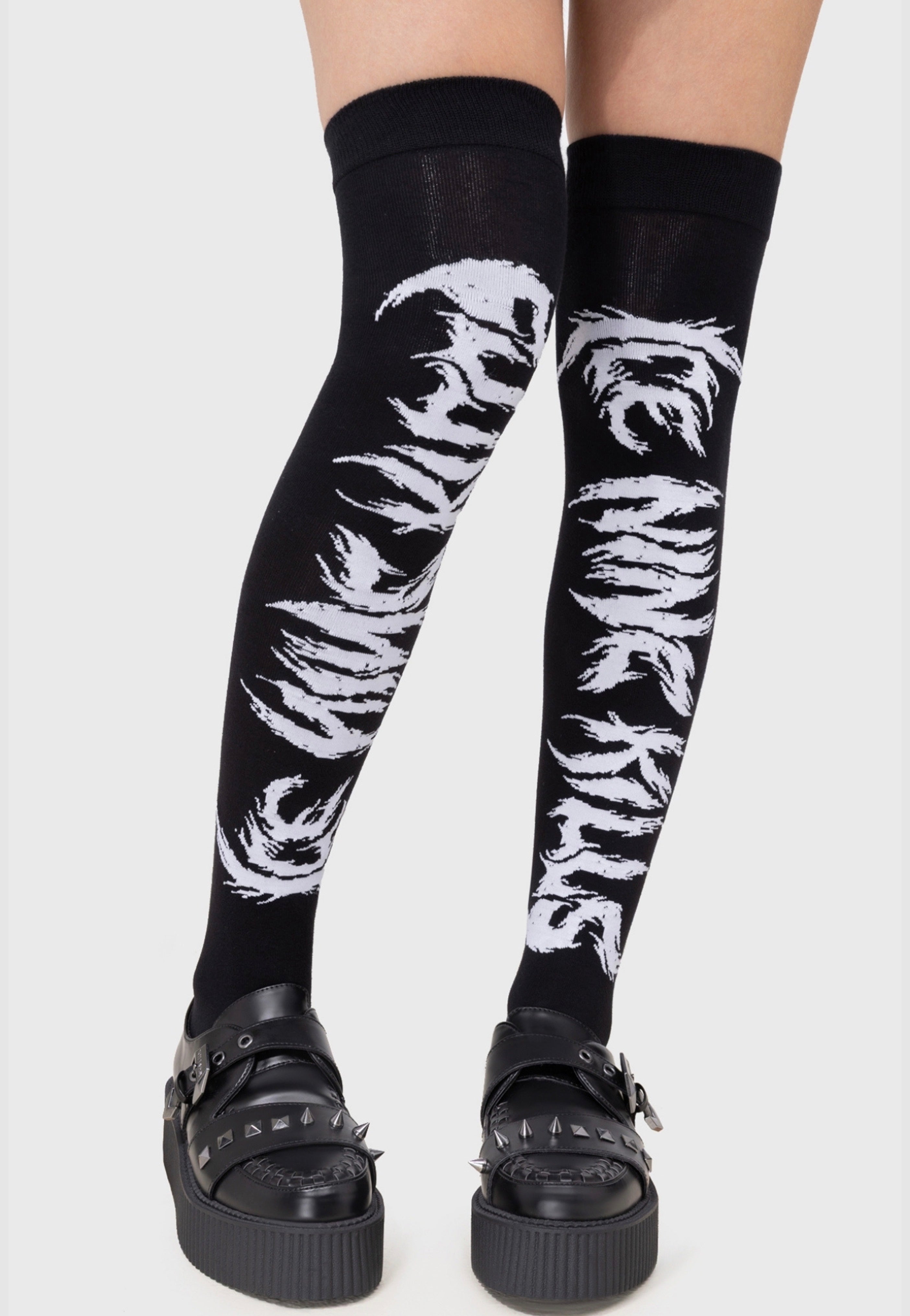 Killstar x Ice Nine Kills - Ink Logo Knee High - Socks | Neutral-Image