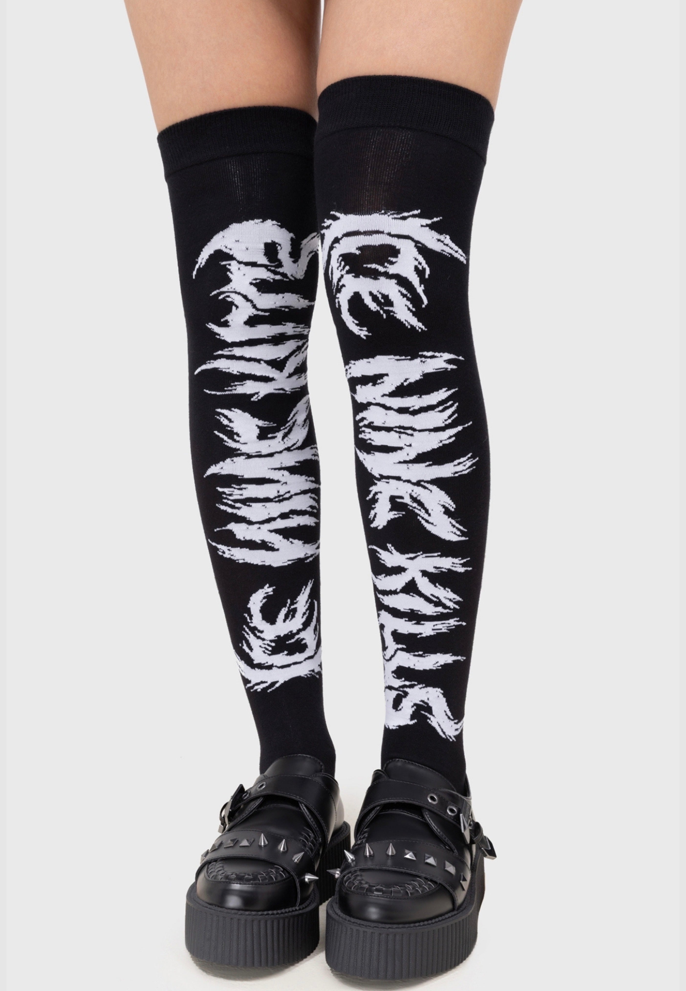 Killstar x Ice Nine Kills - Ink Logo Knee High - Socks | Neutral-Image