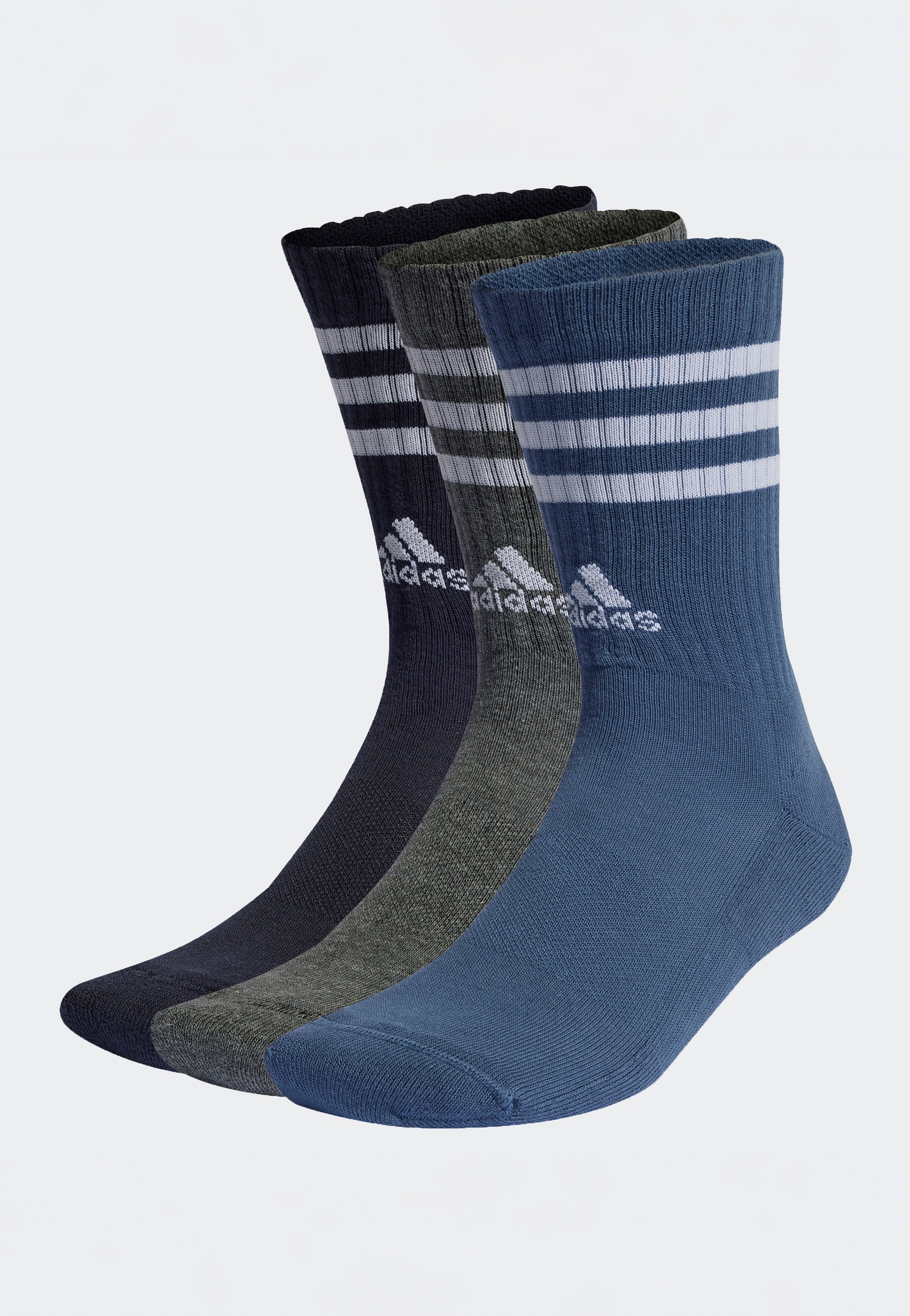 Adidas - 3-Stripes Cushioned Crew Pack Of 3 Legink/Prloin/Dgreyh - Socks | Neutral-Image