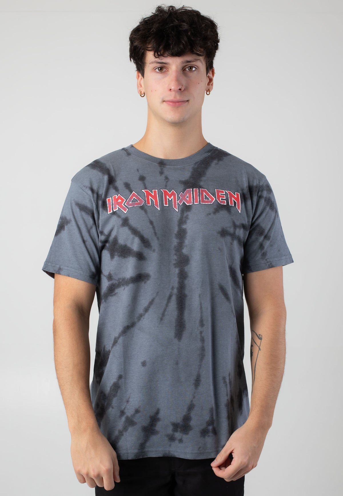 Iron Maiden Logo Washed Charcoal T-Shirt | Men-Image