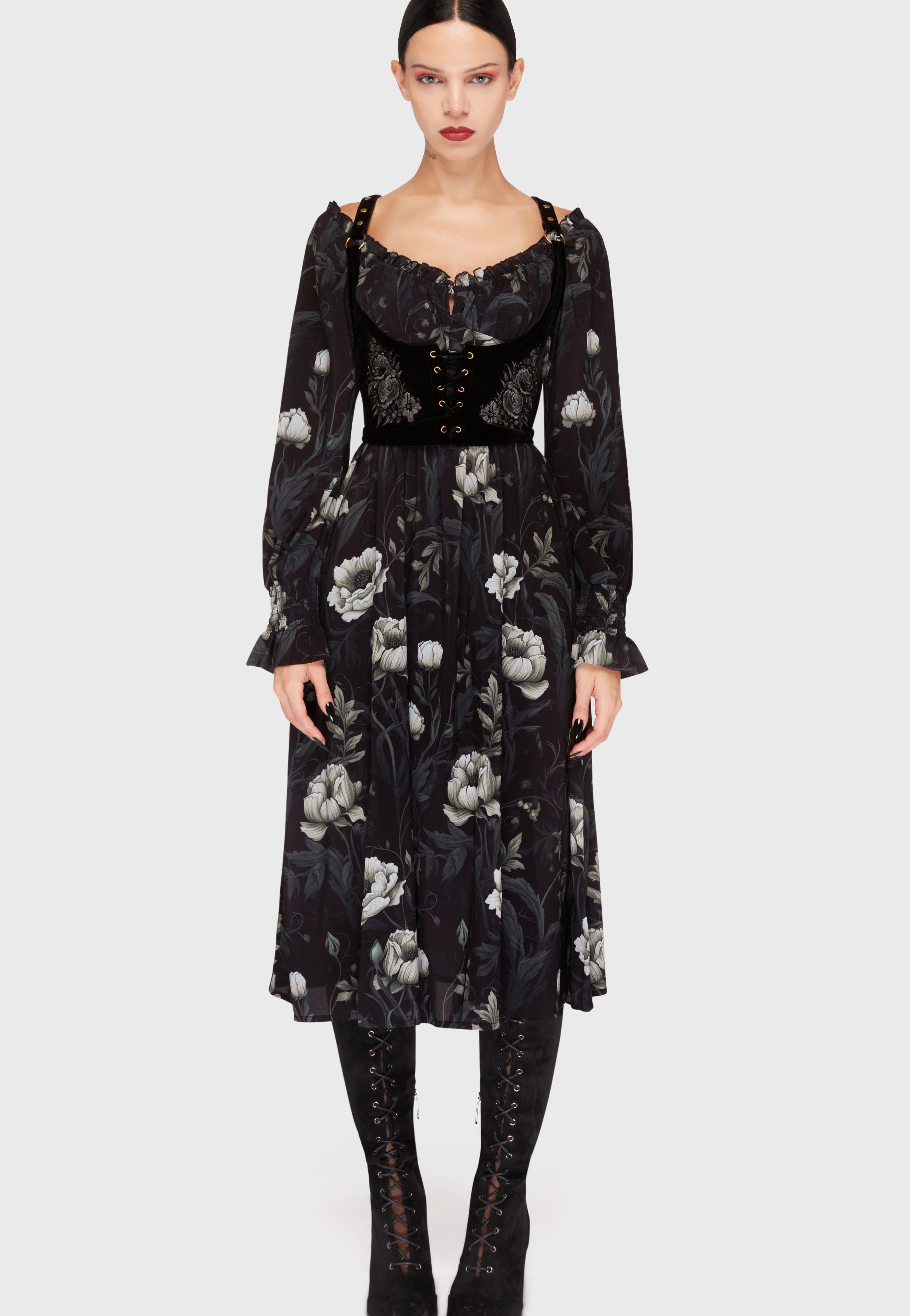 Killstar - Ivory's Chorus Midi Black/Ivory - Dress | Women-Image