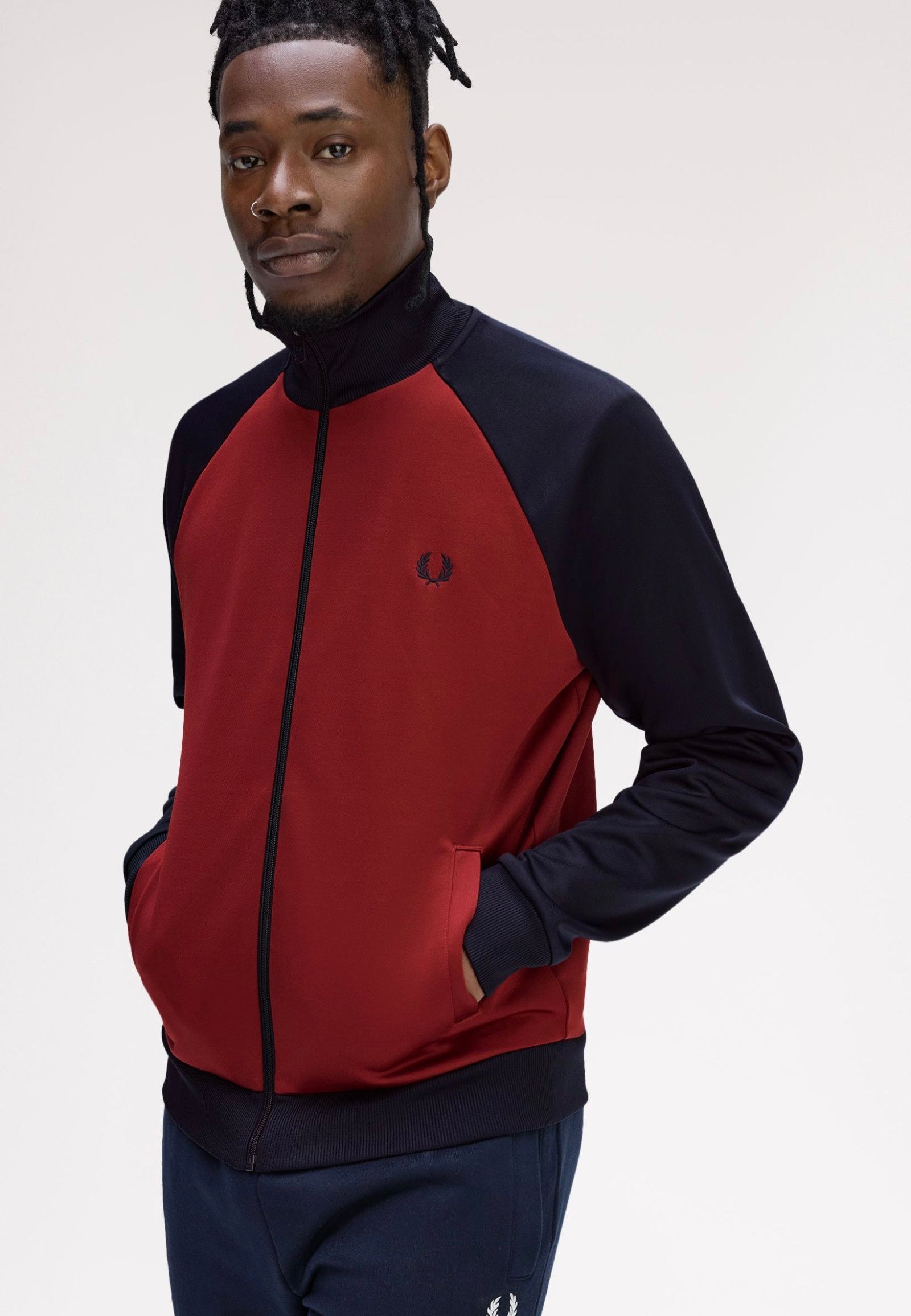 Fred Perry - Contrast Sleeve Burnt Red/Navy - Track Jacket | Men-Image
