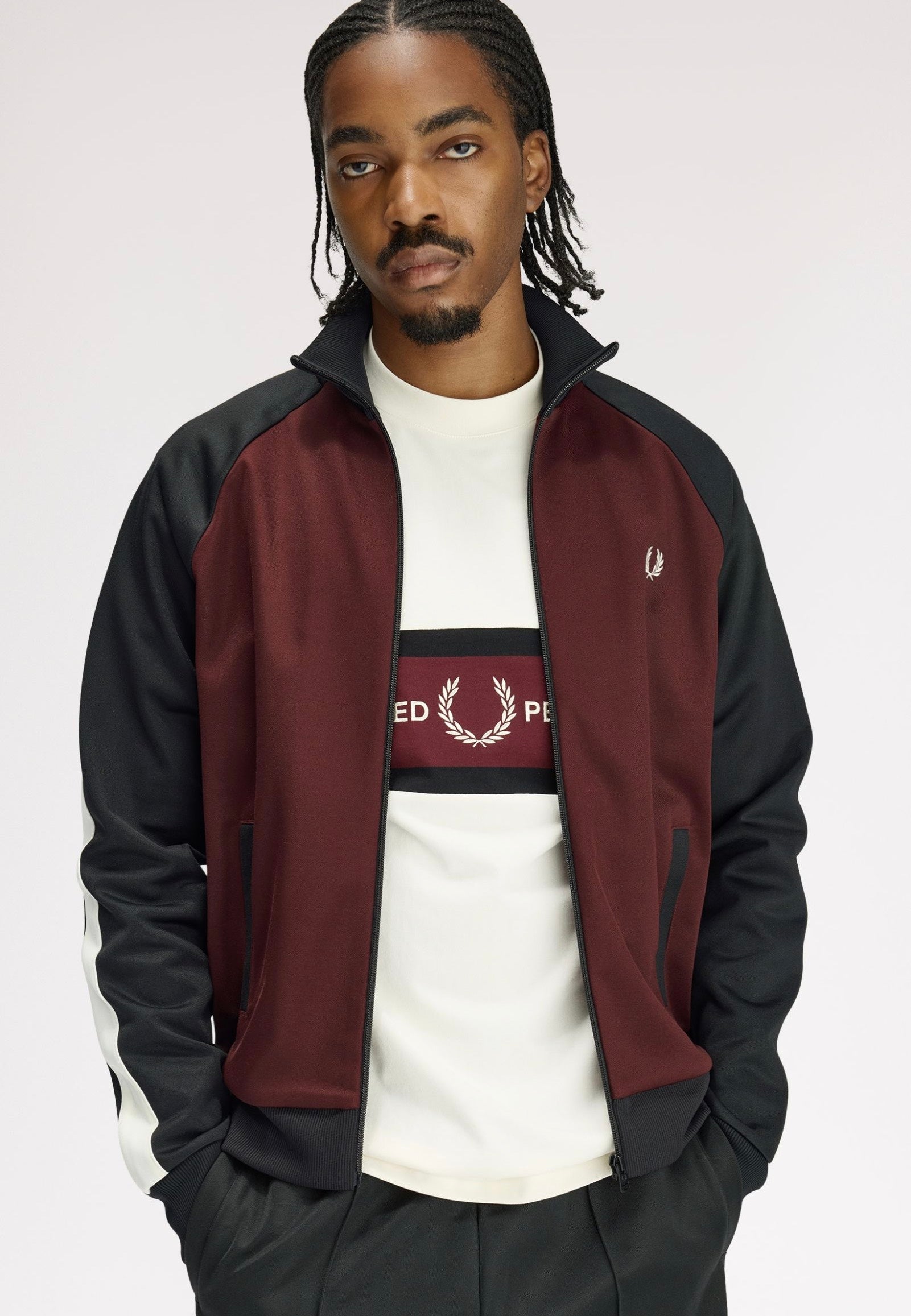 Fred Perry - Contrast Sleeve Oxblood - Track Jacket | Men-Image