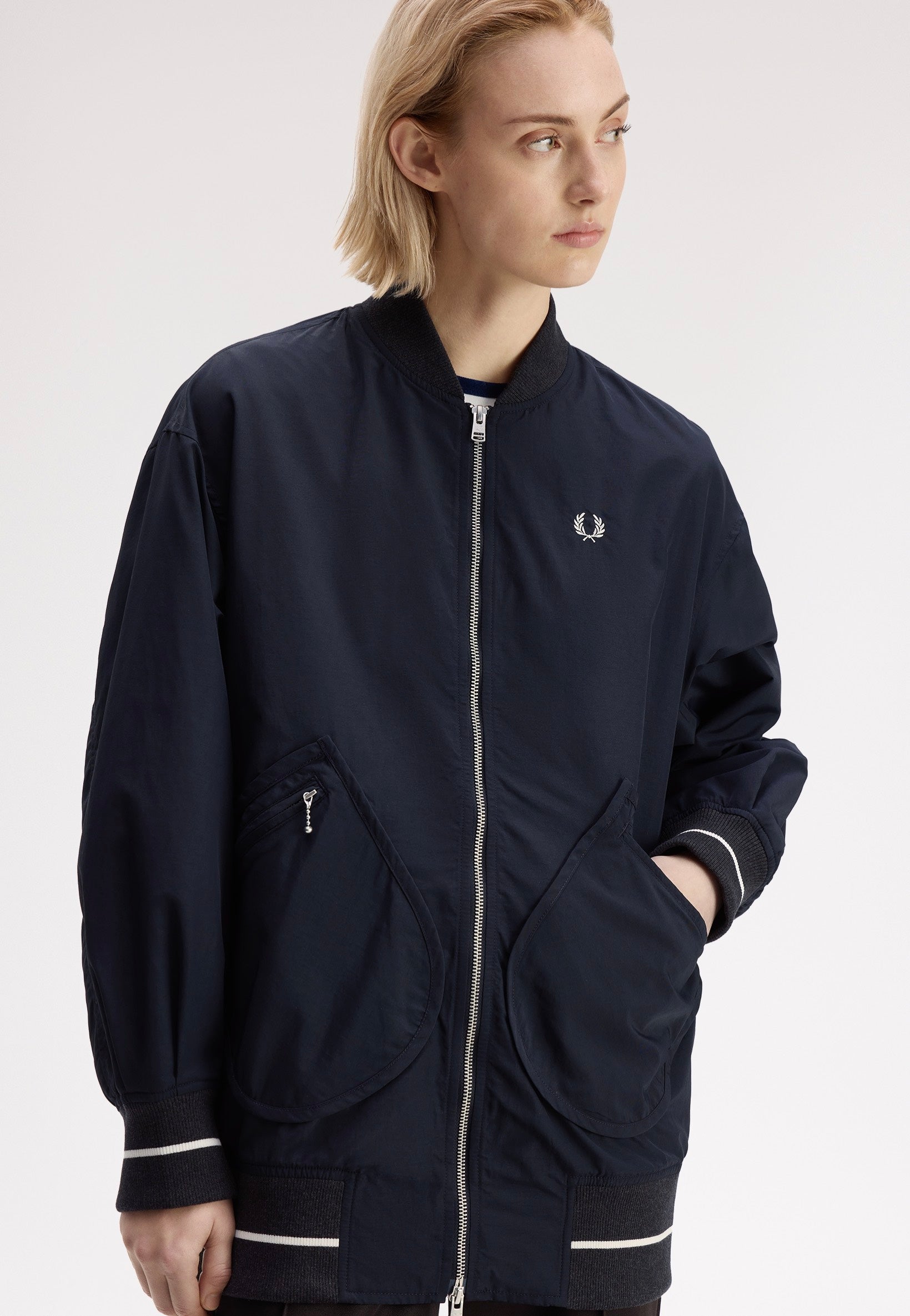 Fred Perry - Longline Tipped Bomber Navy - Jacket | Women-Image