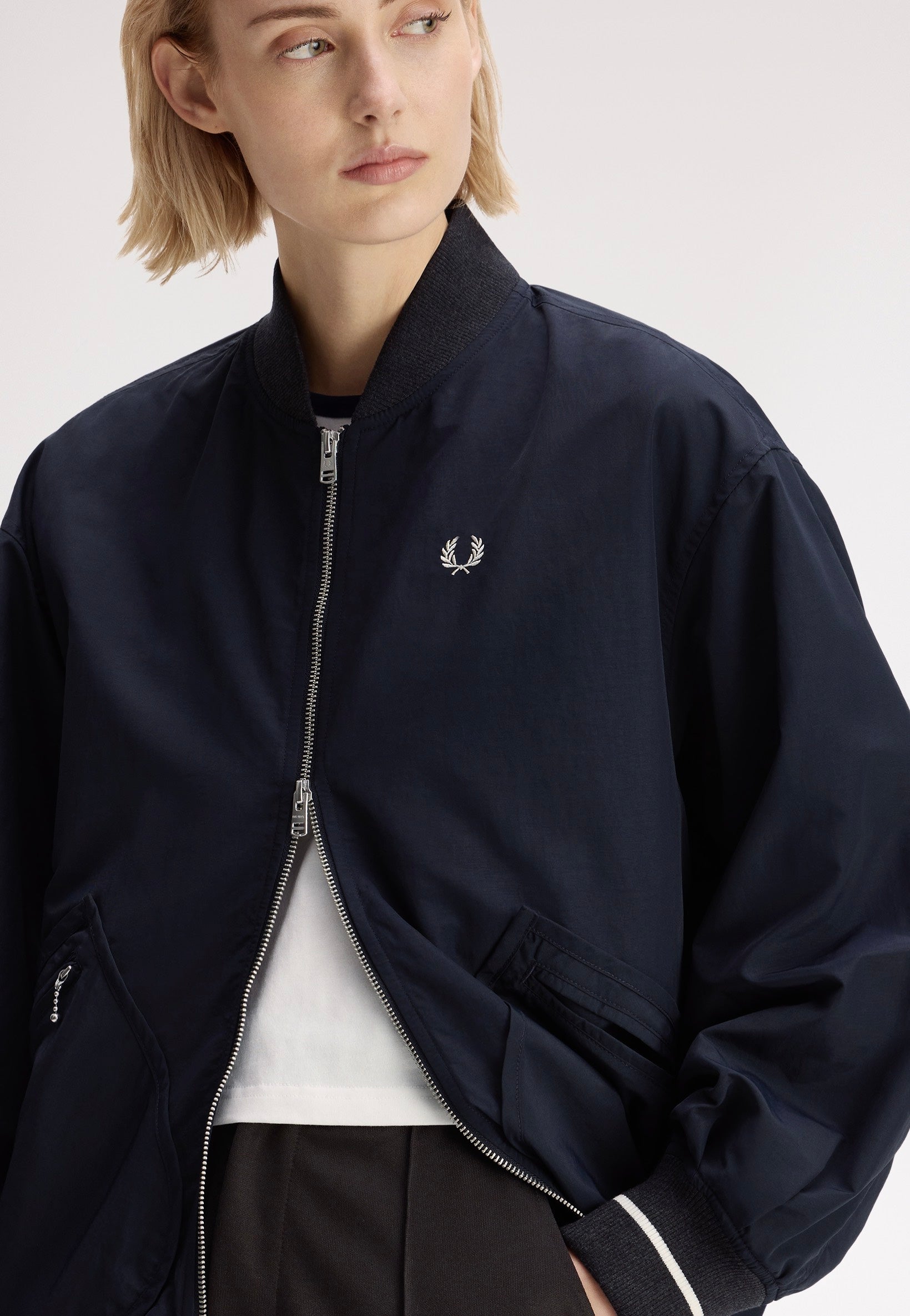 Fred Perry - Longline Tipped Bomber Navy - Jacket | Women-Image
