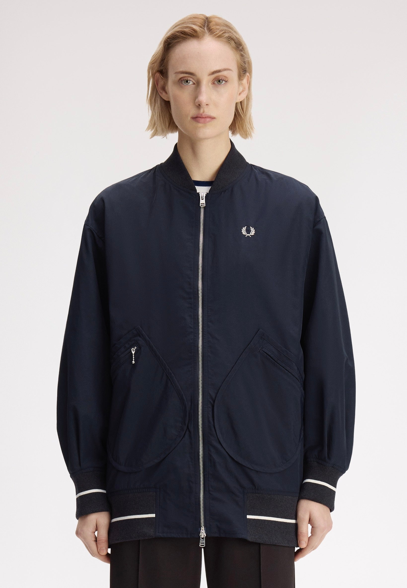 Fred Perry - Longline Tipped Bomber Navy - Jacket | Women-Image