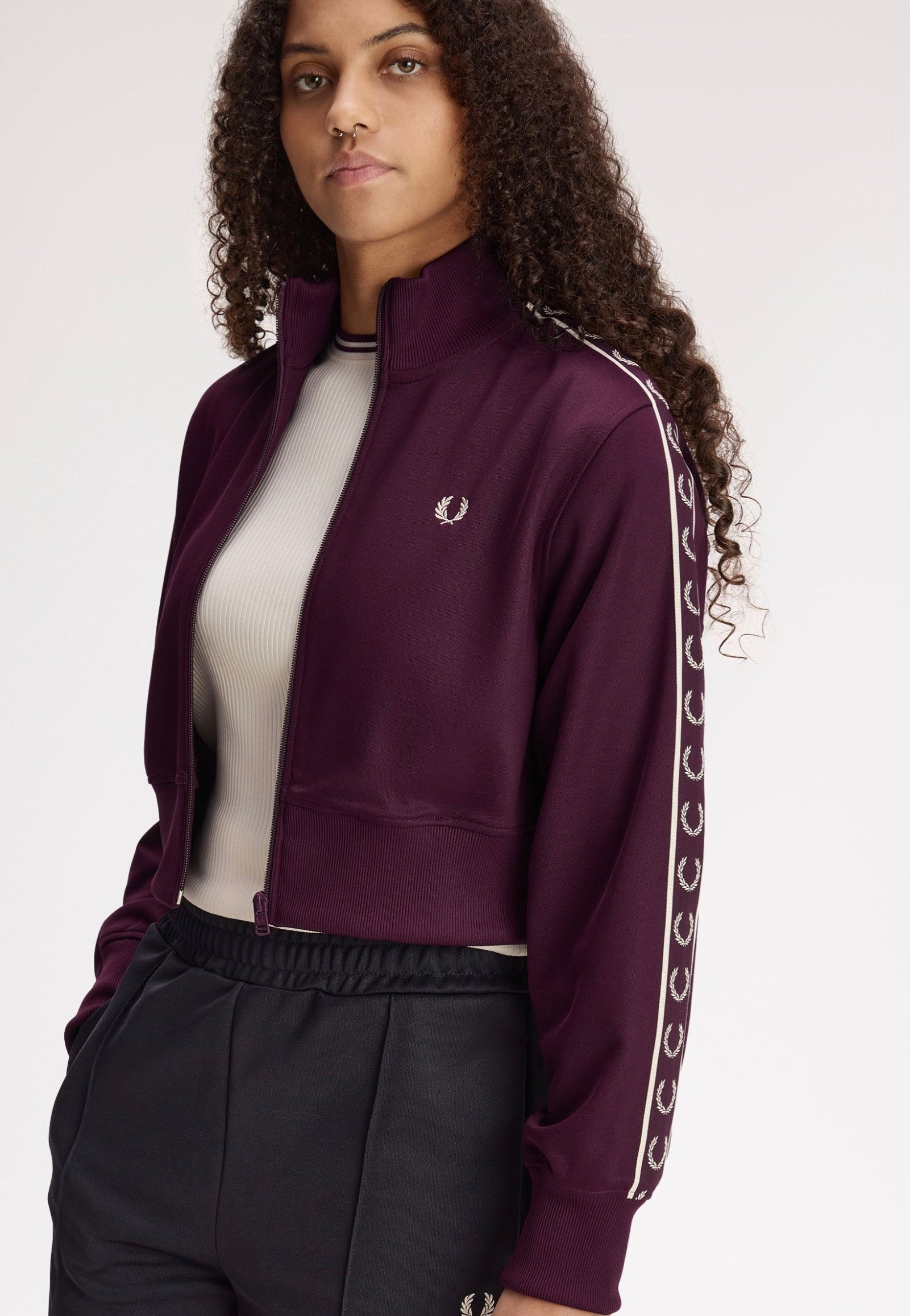 Fred Perry - Cropped Taped Track Plum - Track Jacket | Women-Image
