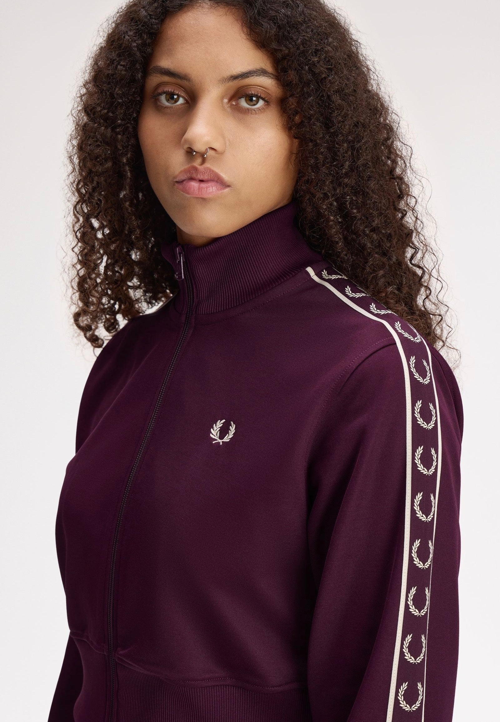 Fred Perry Cropped Taped Track Plum - Track Jacket | Impericon