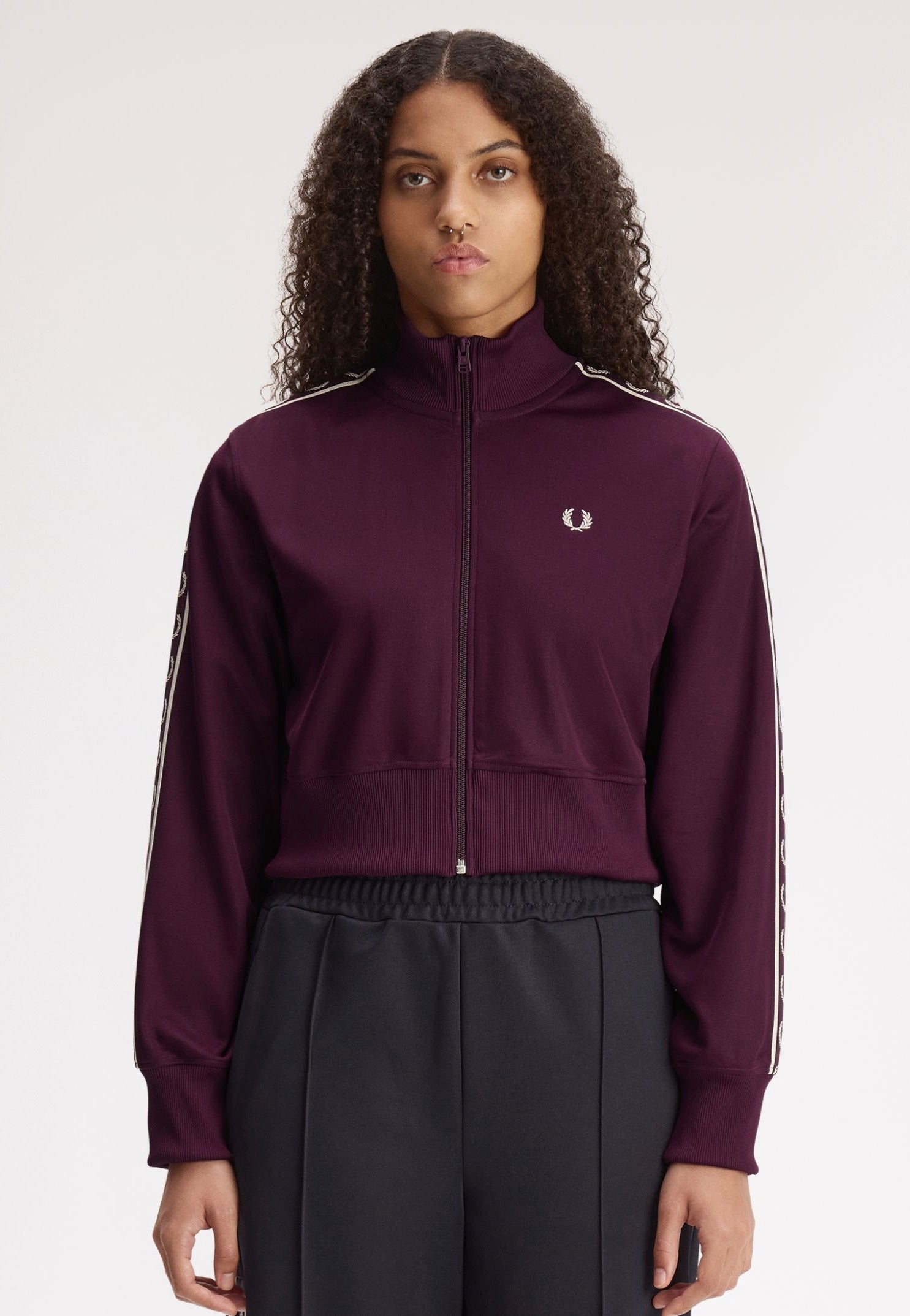 Fred Perry Cropped Taped Track Plum - Track Jacket | Impericon