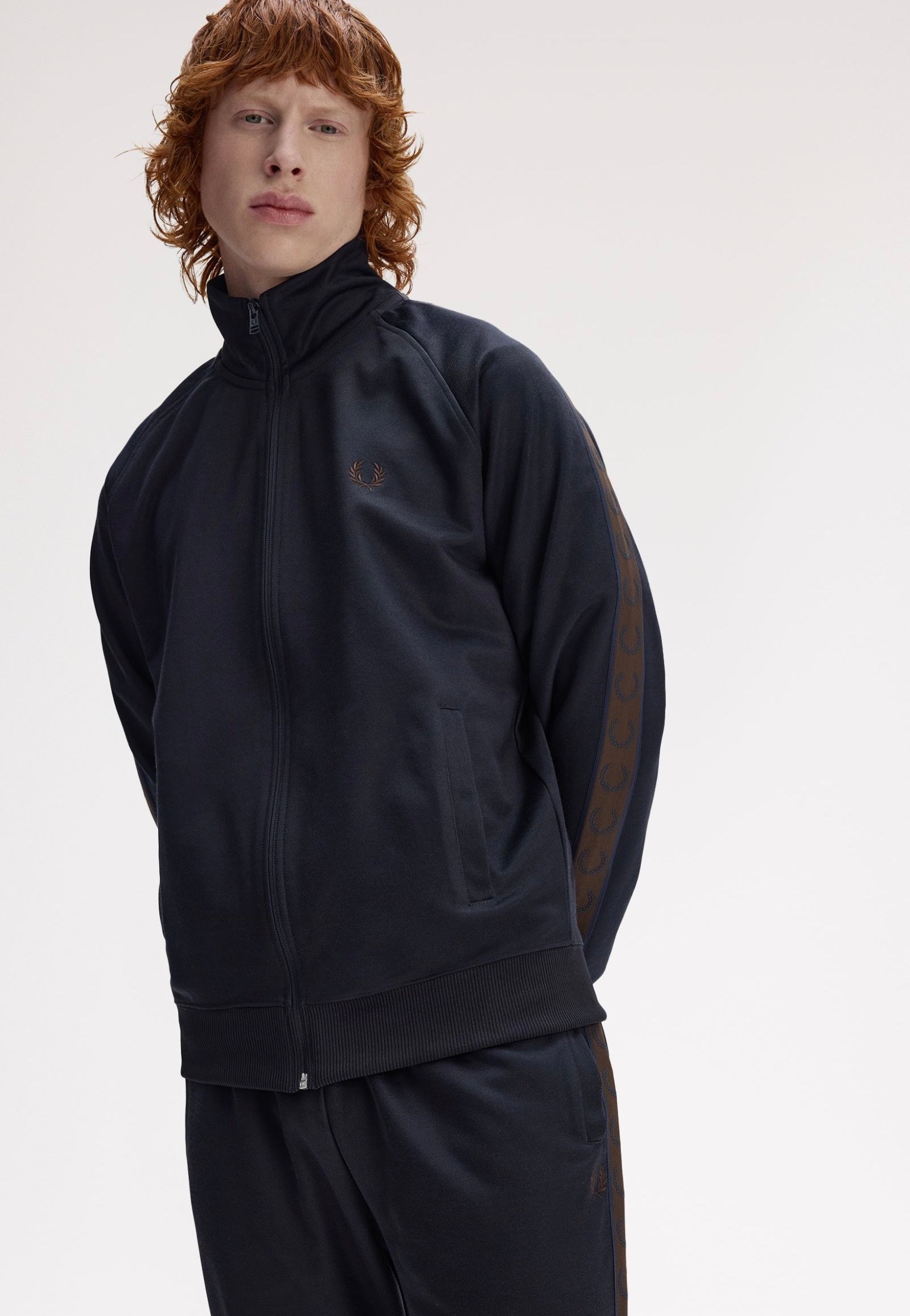 Fred Perry - Contrast Tape Navy/Burnt Tobacco - Track Jacket | Men-Image