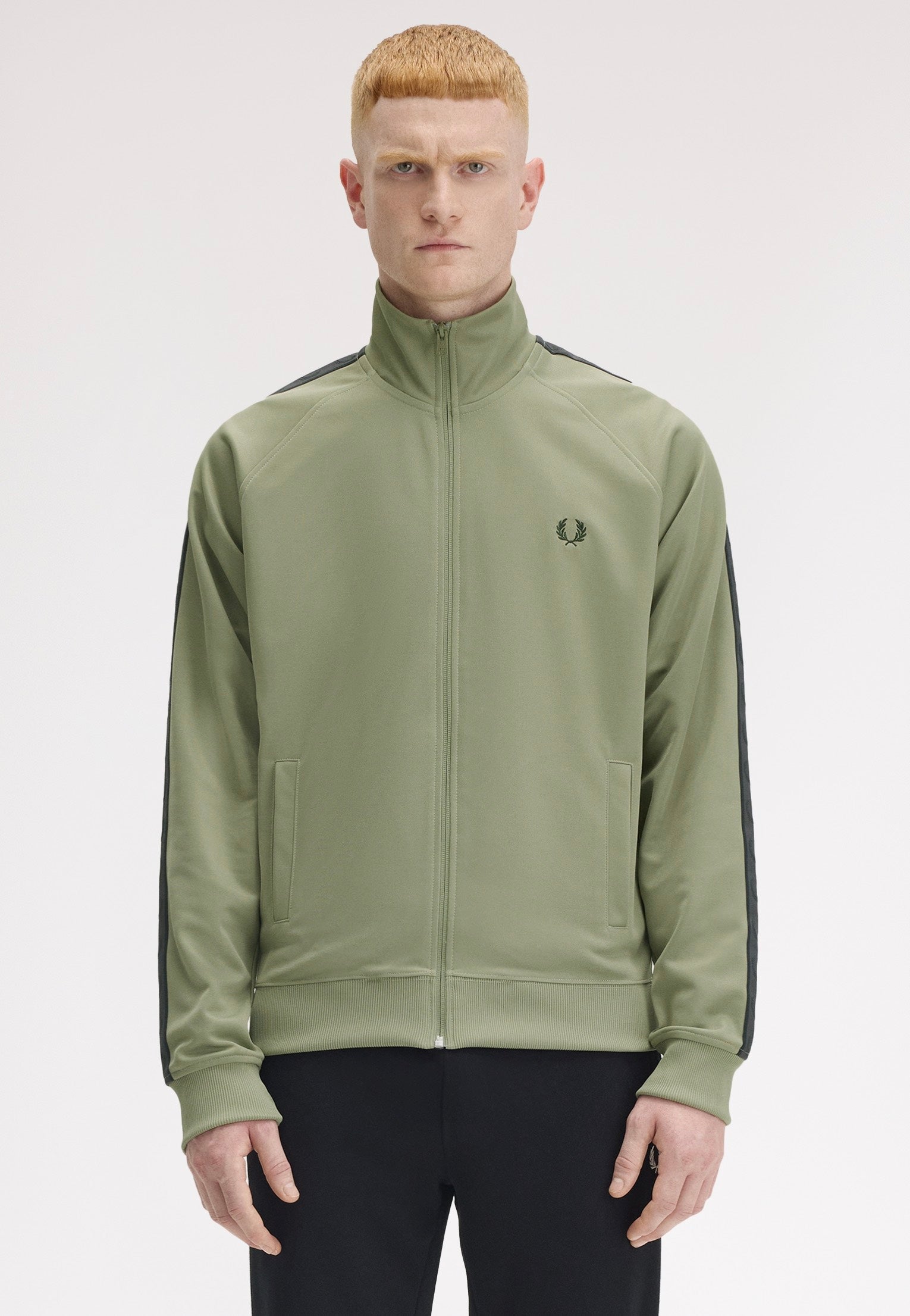 Fred Perry - Contrast Tape Olive/Anchor Grey - Track Jacket | Men-Image