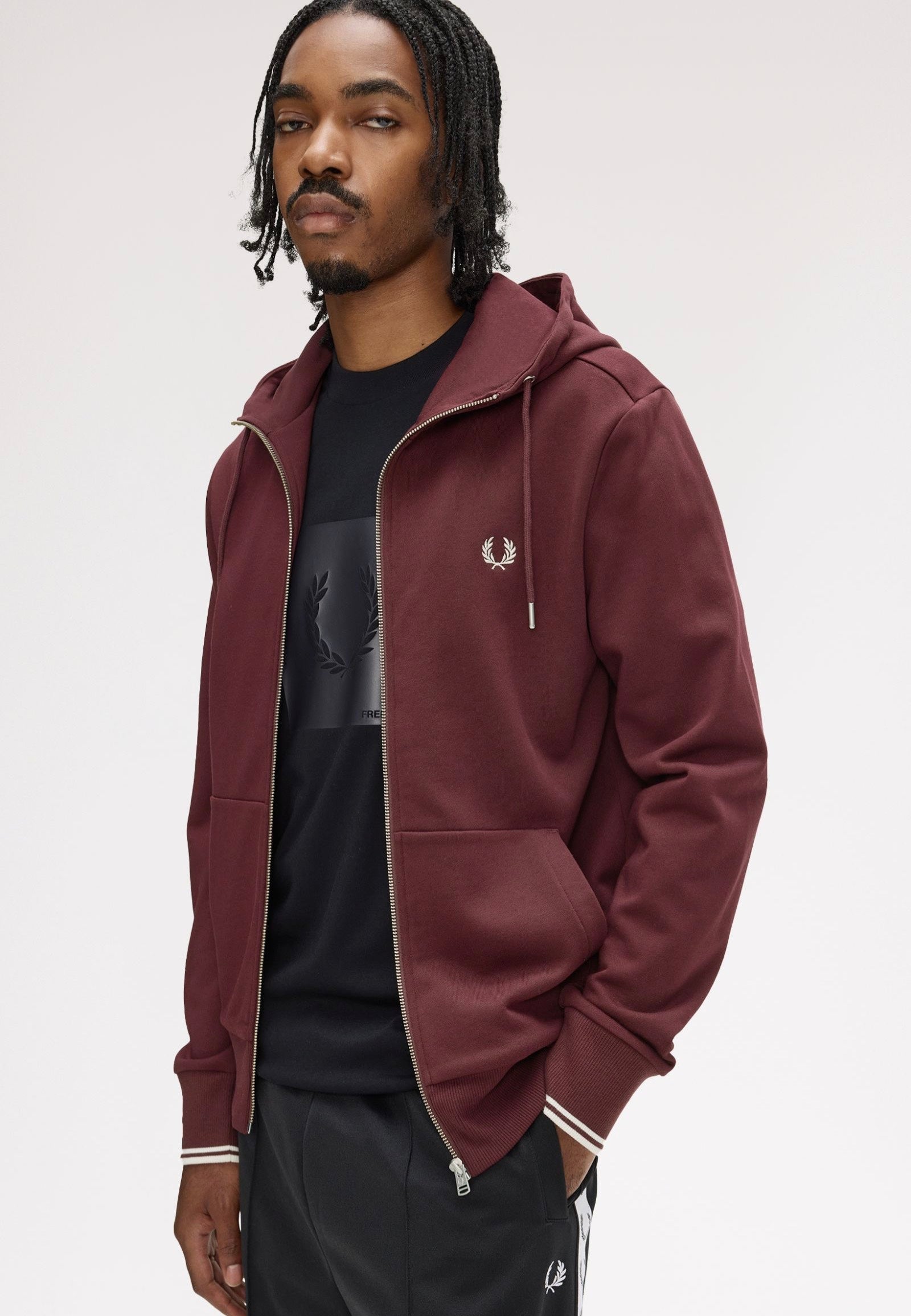 Fred Perry - Hooded Zip Through Oxblood/Ecru/Ecru - Zipper | Men-Image
