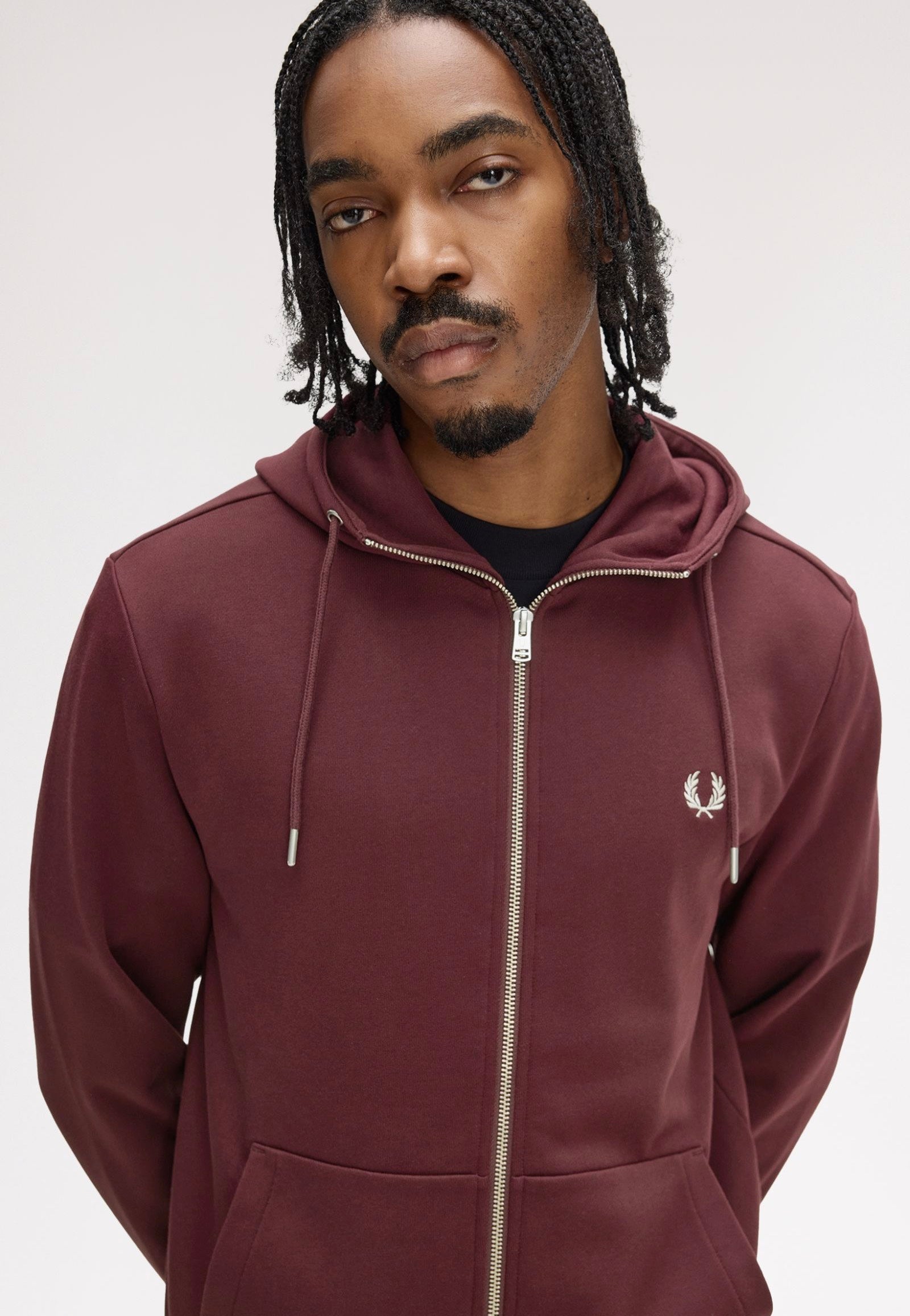 Fred Perry - Hooded Zip Through Oxblood/Ecru/Ecru - Zipper | Men-Image