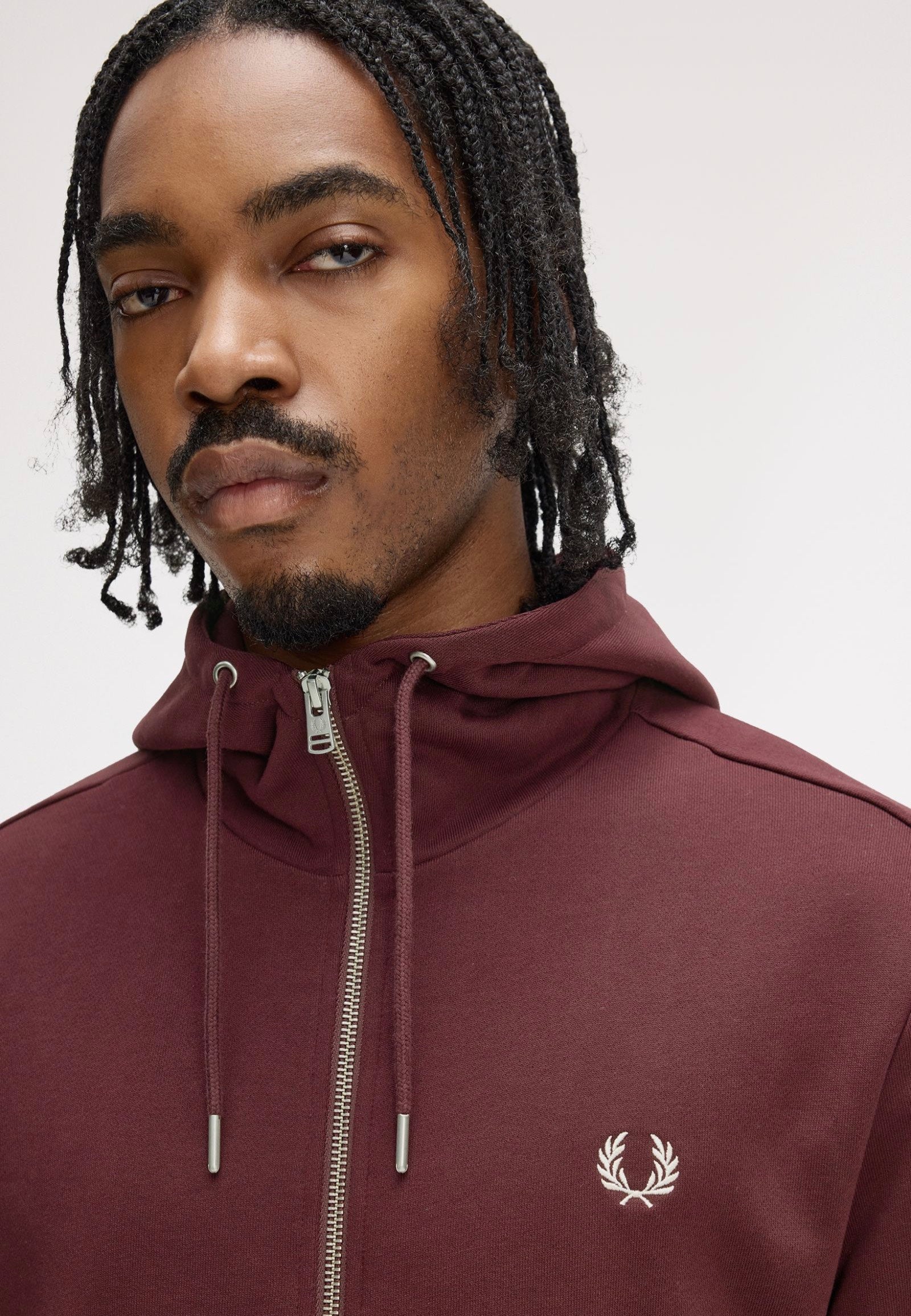 Fred Perry - Hooded Zip Through Oxblood/Ecru/Ecru - Zipper | Men-Image