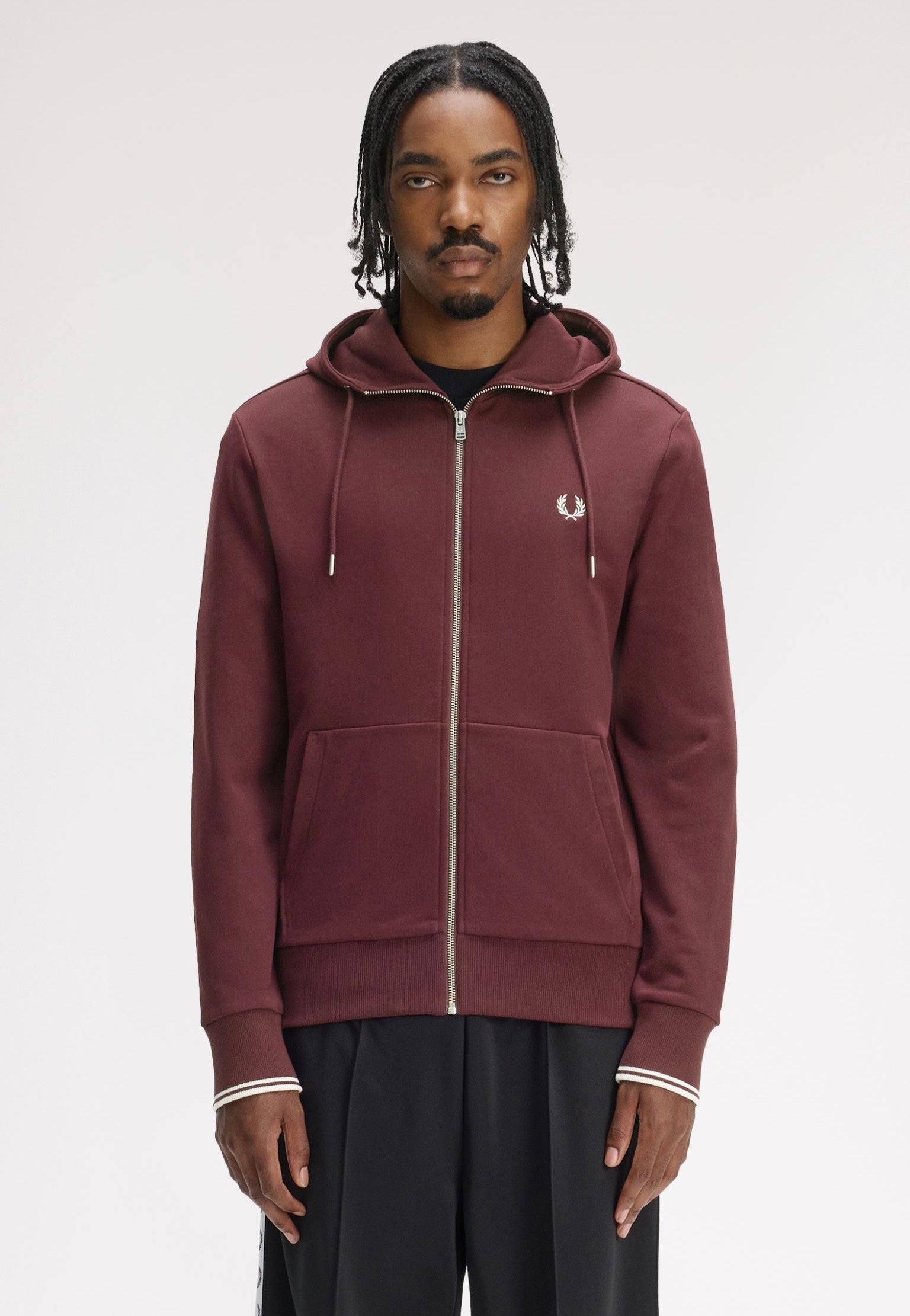 Fred Perry - Hooded Zip Through Oxblood/Ecru/Ecru - Zipper | Men-Image