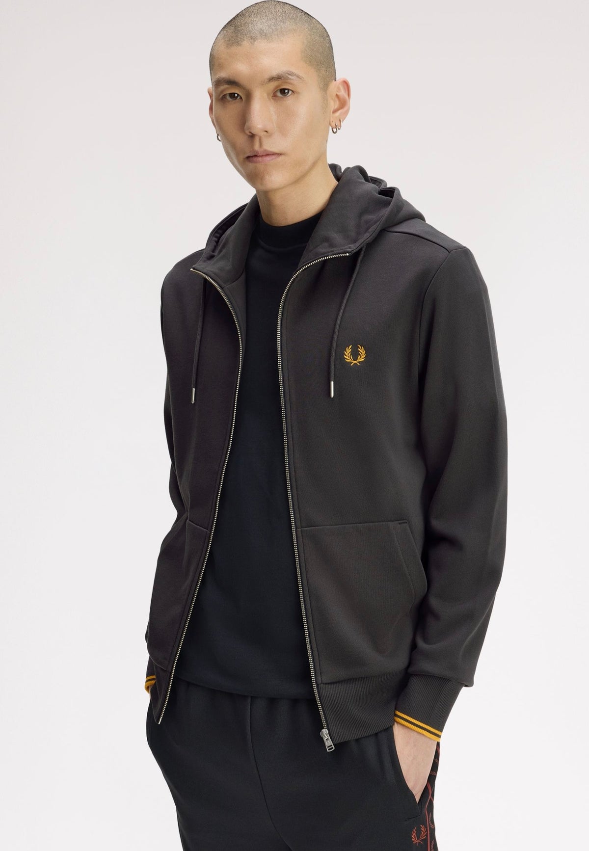 Fred Perry Hooded Zip Through Anchor Grey/Golden Huvtröja med dragkedja | Men-Image