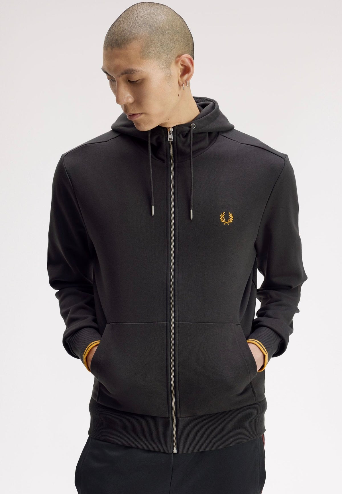 Fred Perry Hooded Zip Through Anchor Grey/Golden Huvtröja med dragkedja | Men-Image