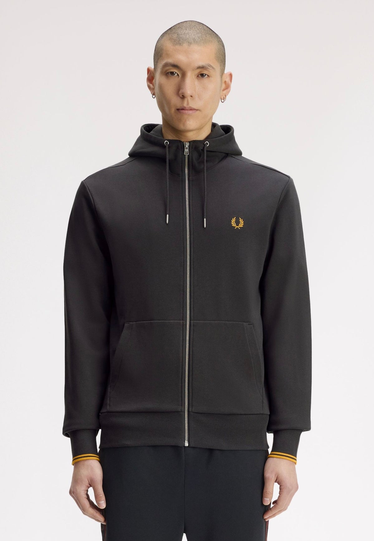 Fred Perry Hooded Zip Through Anchor Grey/Golden Huvtröja med dragkedja | Men-Image