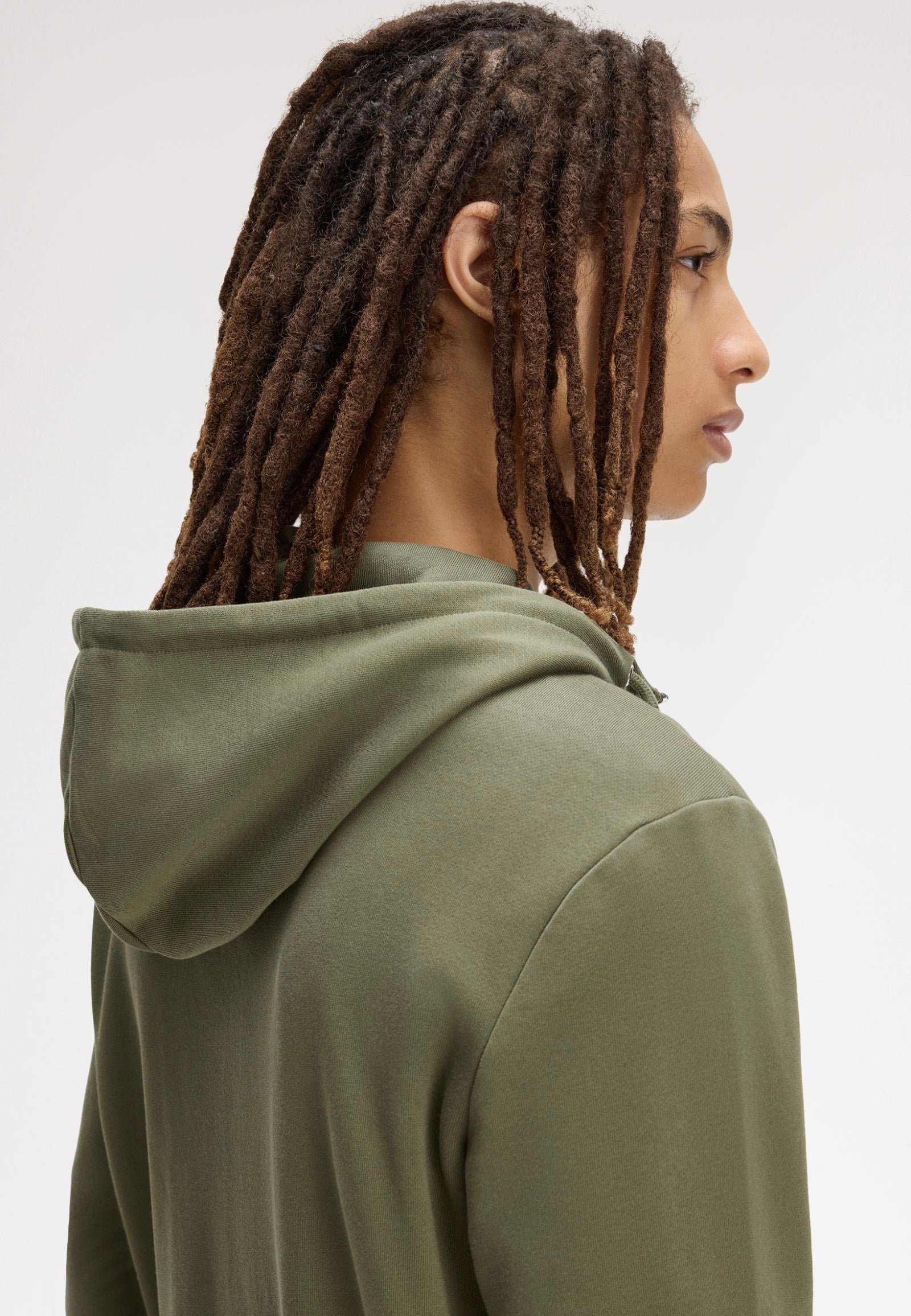 Fred Perry - Hooded Zip-Through Laurel Wreath Green/Ecru/Dusky Blue - Zipper | Men-Image