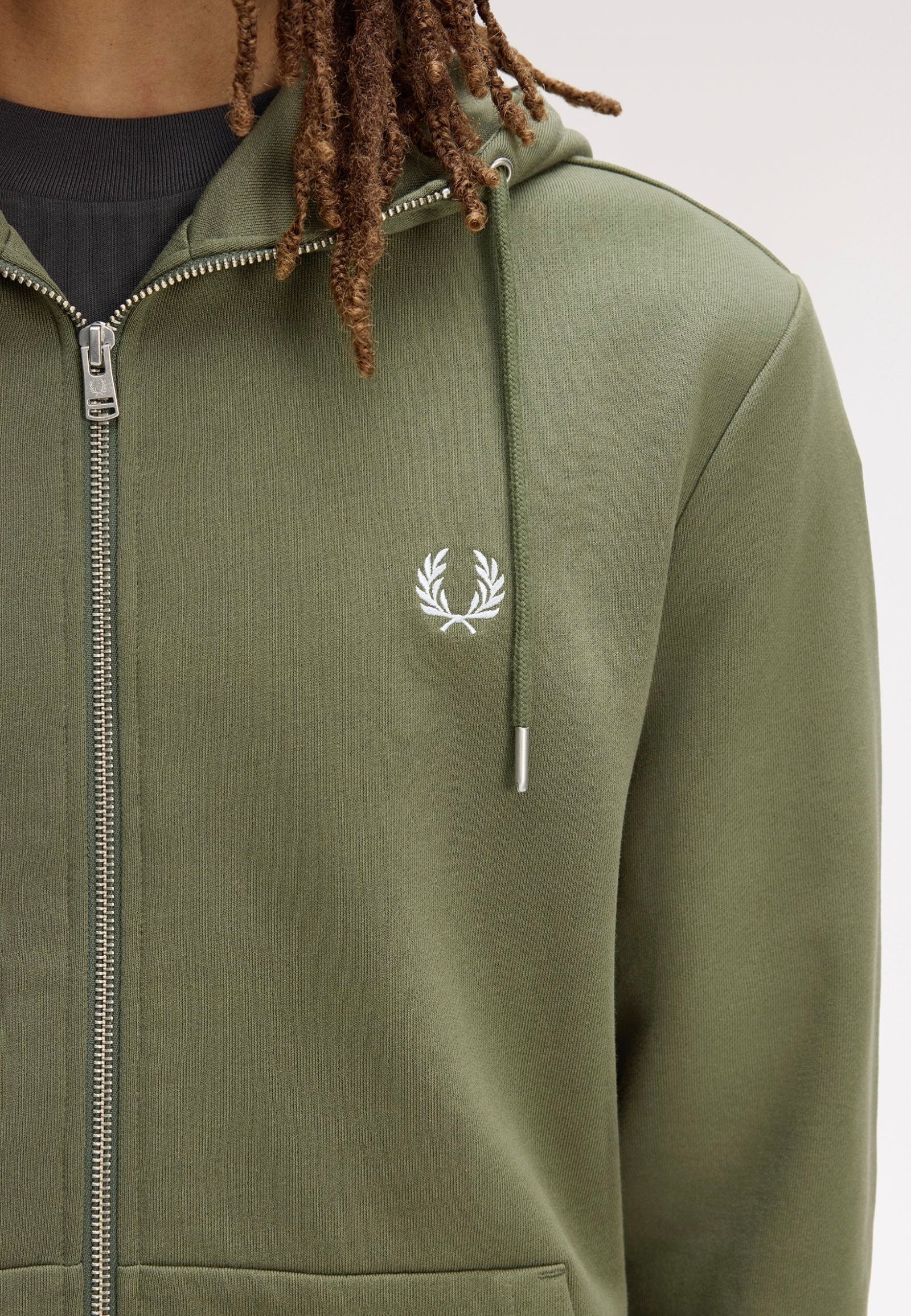 Fred Perry - Hooded Zip-Through Laurel Wreath Green/Ecru/Dusky Blue - Zipper | Men-Image