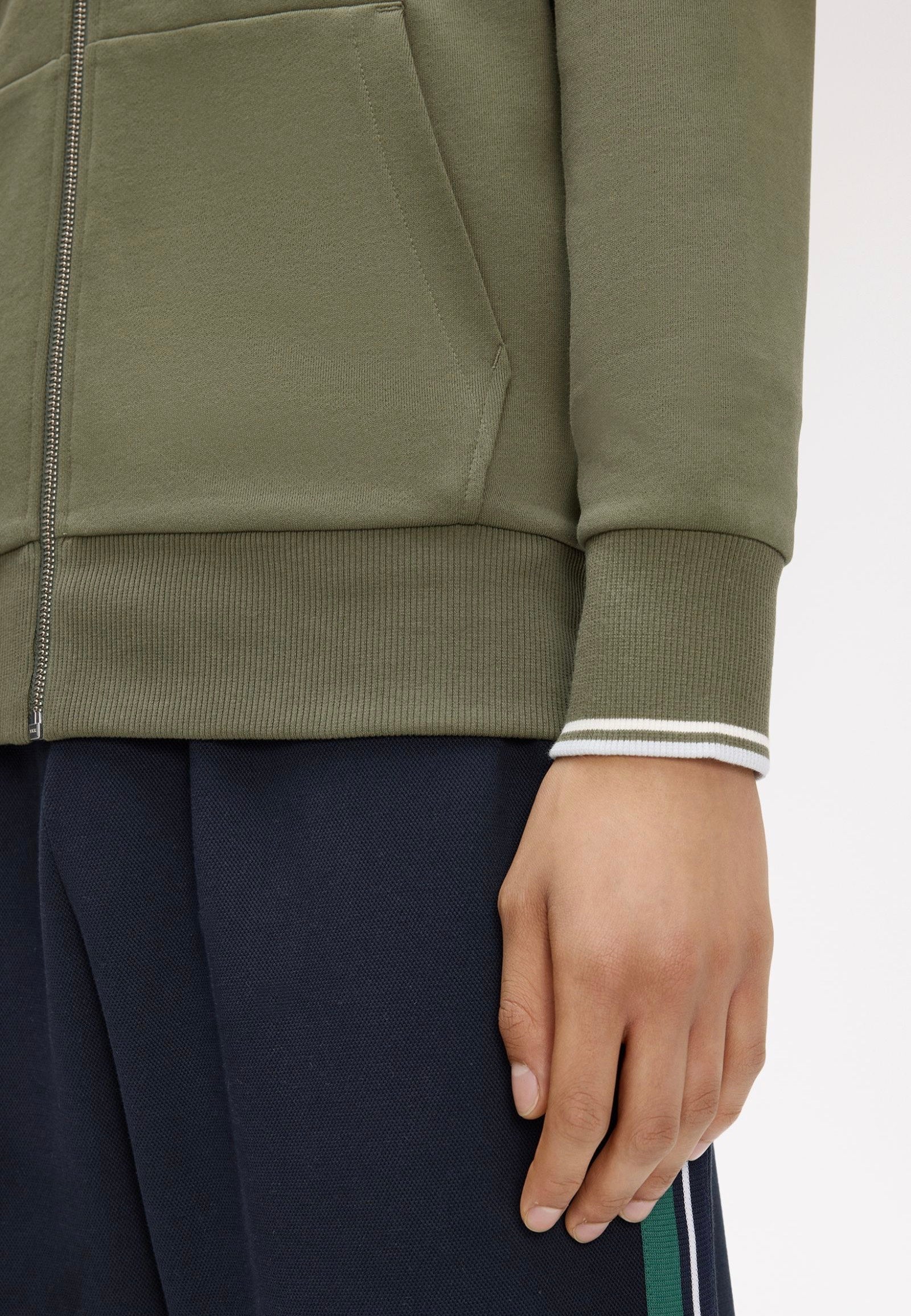 Fred Perry - Hooded Zip-Through Laurel Wreath Green/Ecru/Dusky Blue - Zipper | Men-Image