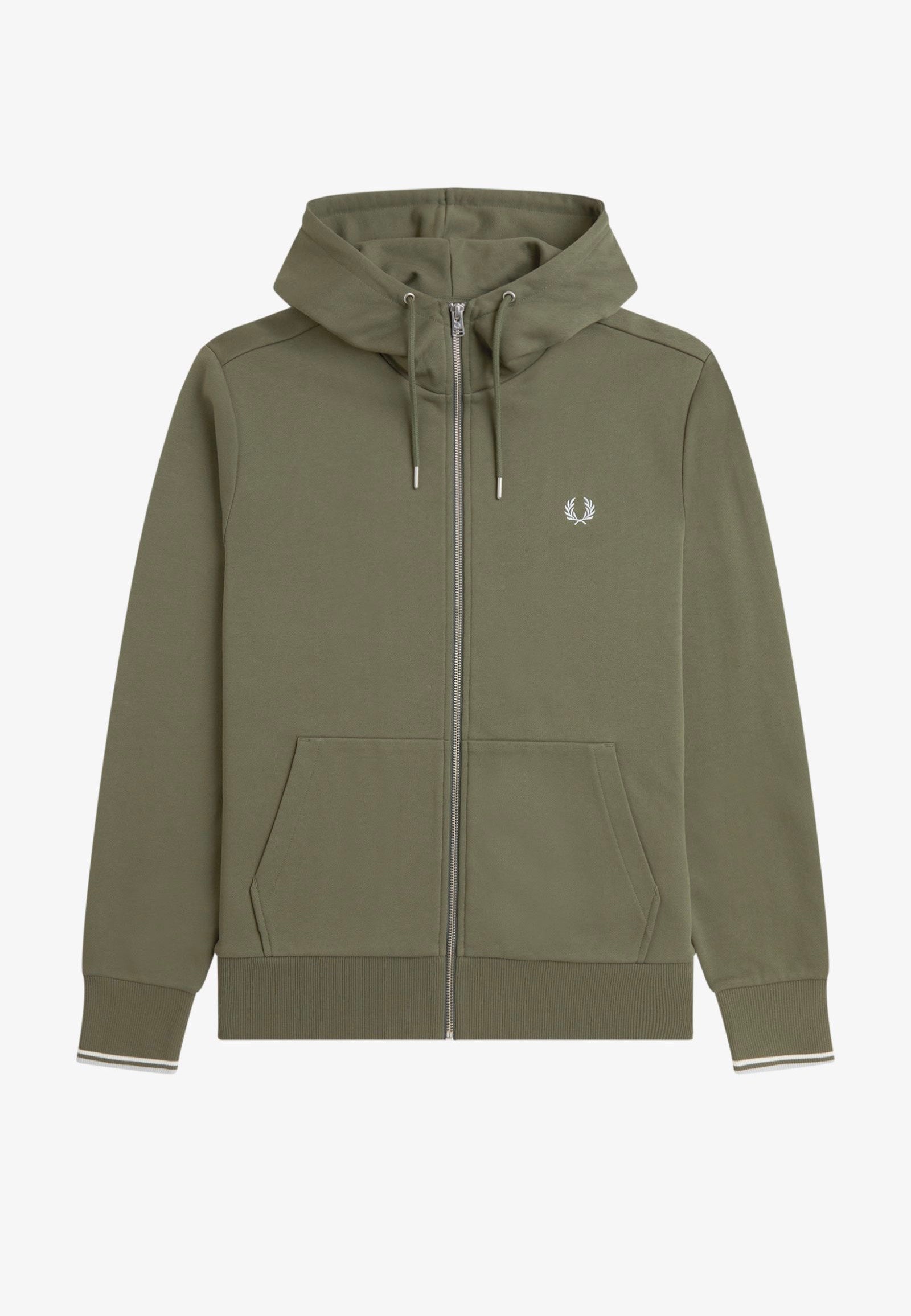 Fred Perry - Hooded Zip-Through Laurel Wreath Green/Ecru/Dusky Blue - Zipper | Men-Image