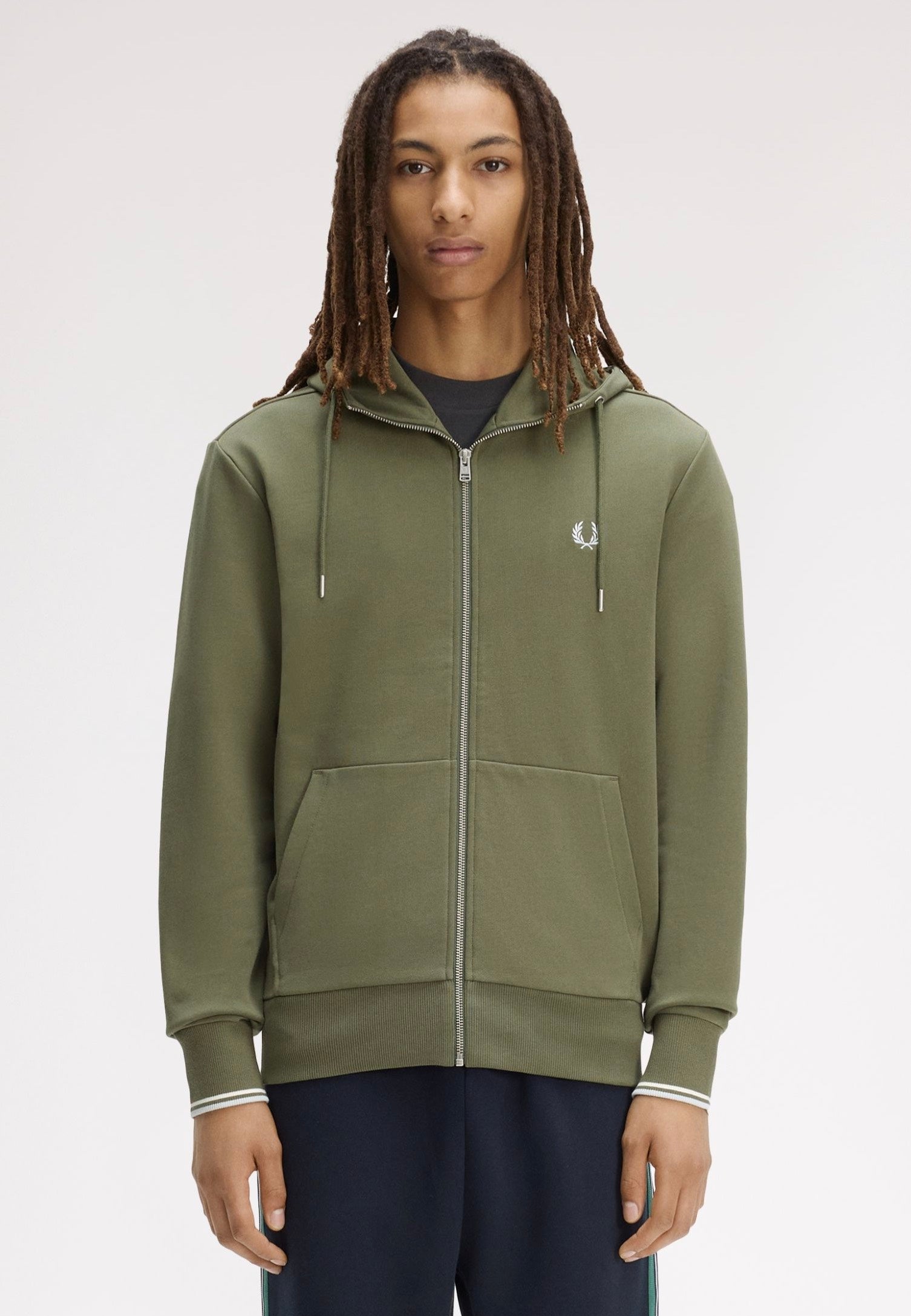 Fred Perry - Hooded Zip-Through Laurel Wreath Green/Ecru/Dusky Blue - Zipper | Men-Image