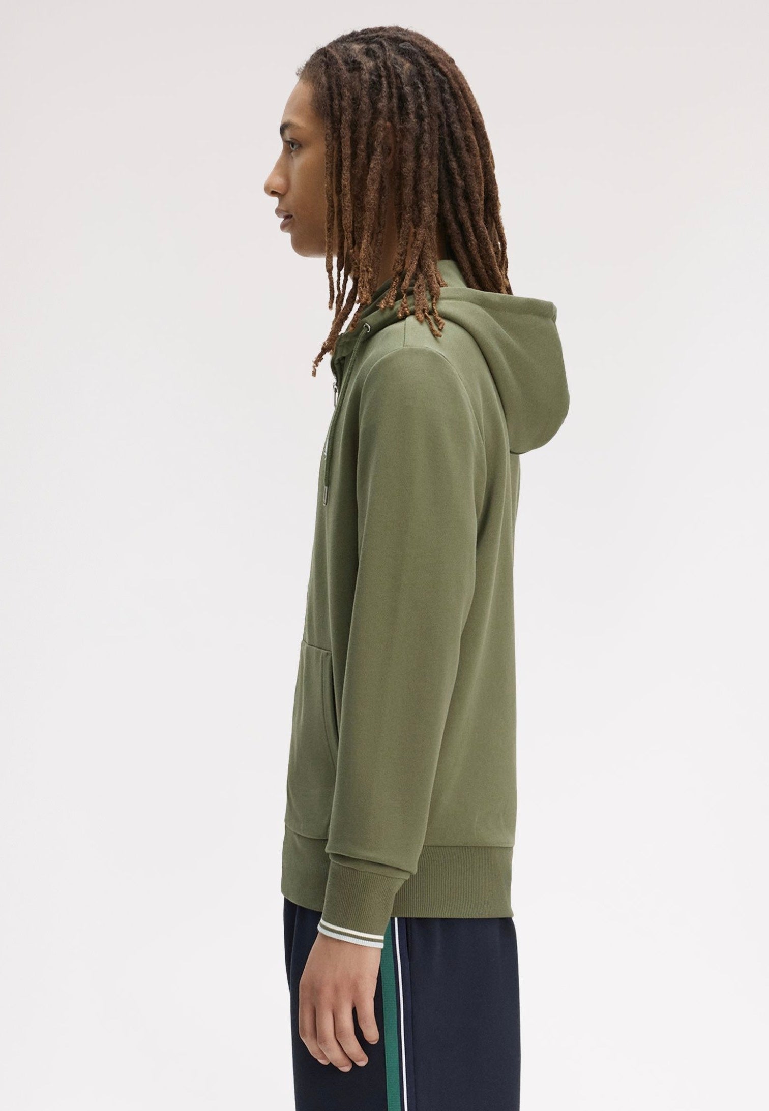Fred Perry - Hooded Zip-Through Laurel Wreath Green/Ecru/Dusky Blue - Zipper | Men-Image