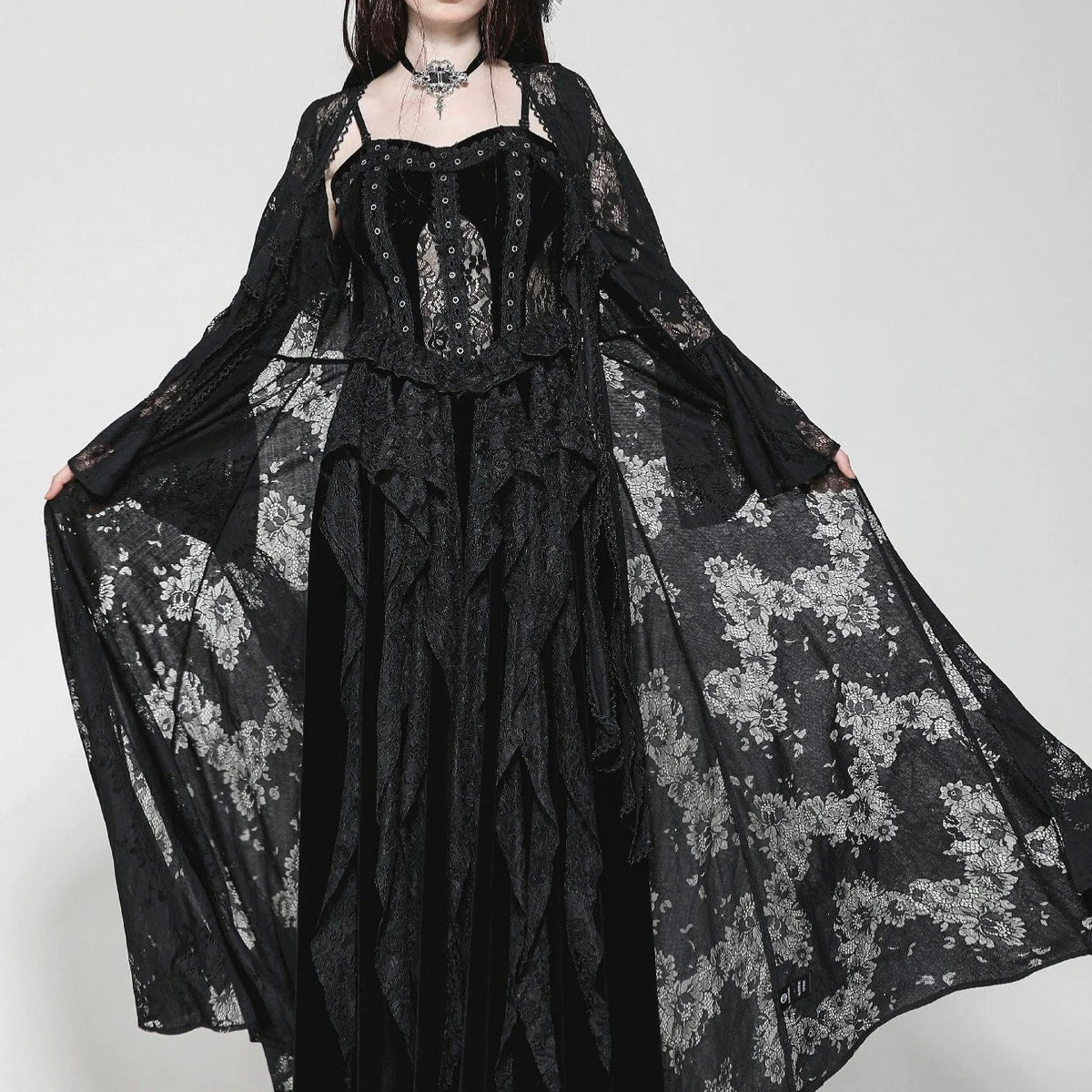 chinese dress ladies Black 1950s Solid Gothic Lace-Up Dress main image 0