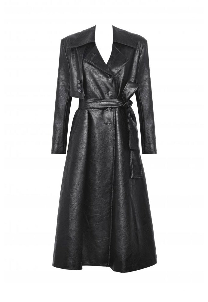 Dark In Love - Black Deep Sea Hunter Leather Long - Jacket | Women-Image