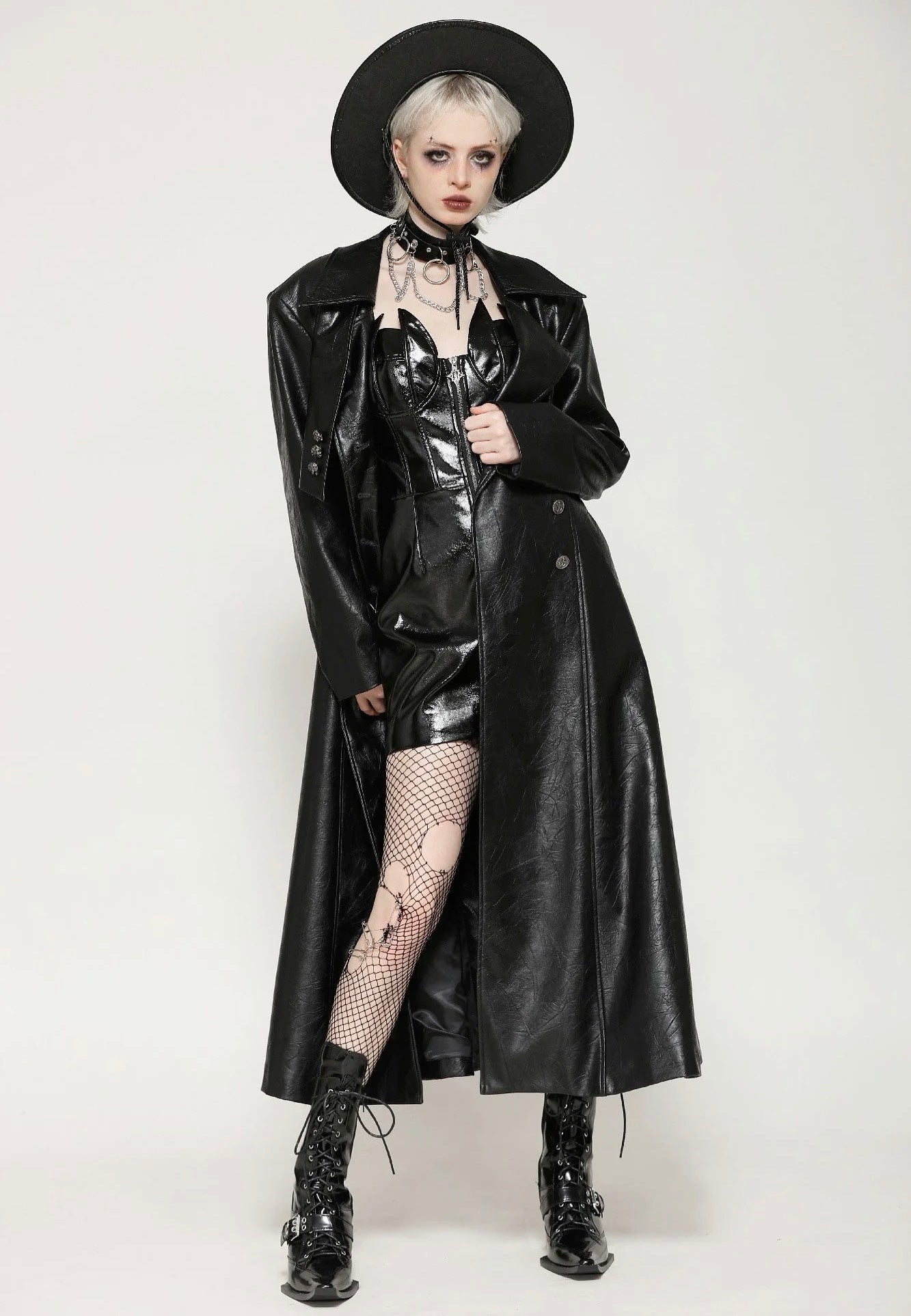 Dark In Love - Black Deep Sea Hunter Leather Long - Jacket | Women-Image