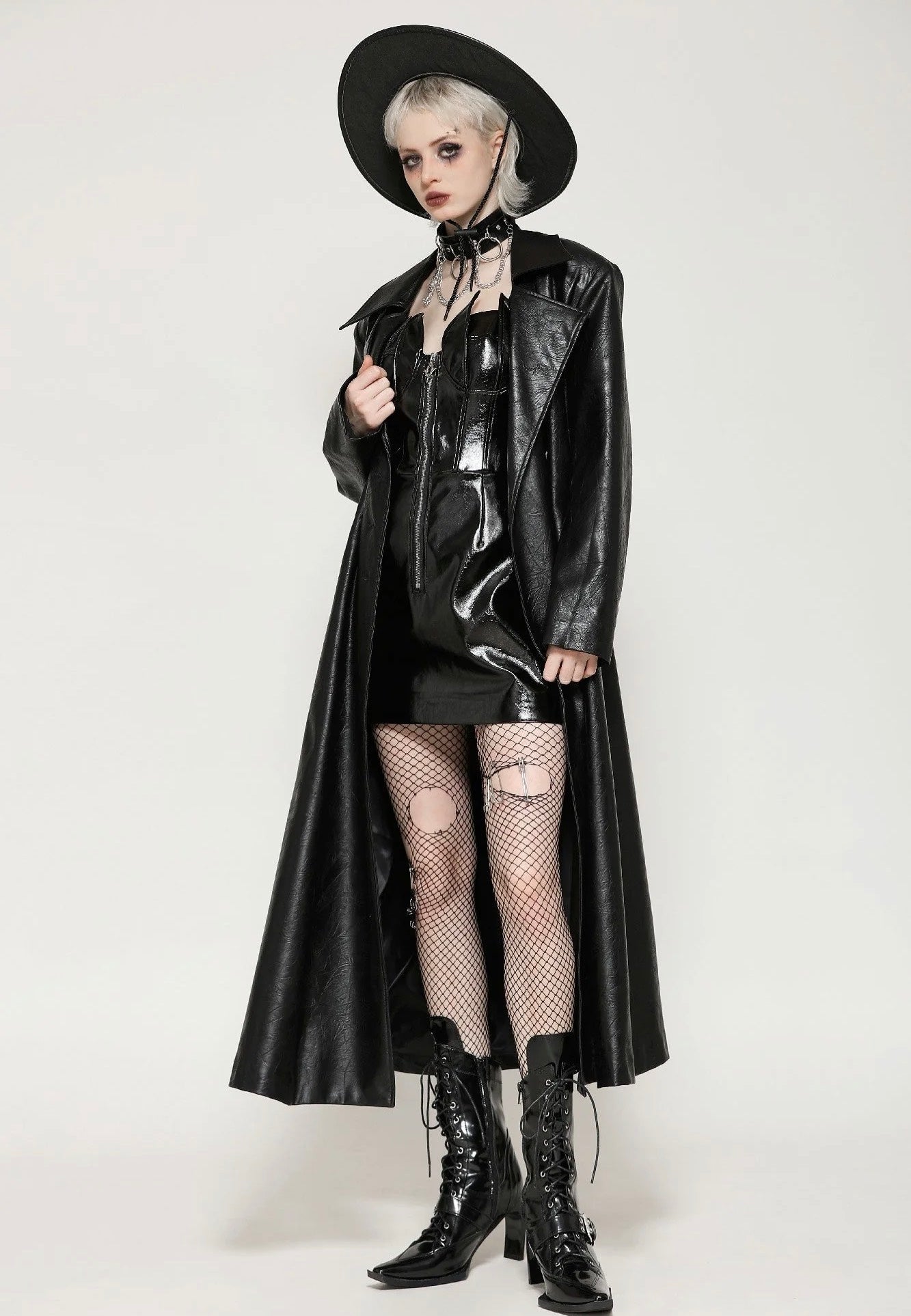 Dark In Love - Black Deep Sea Hunter Leather Long - Jacket | Women-Image