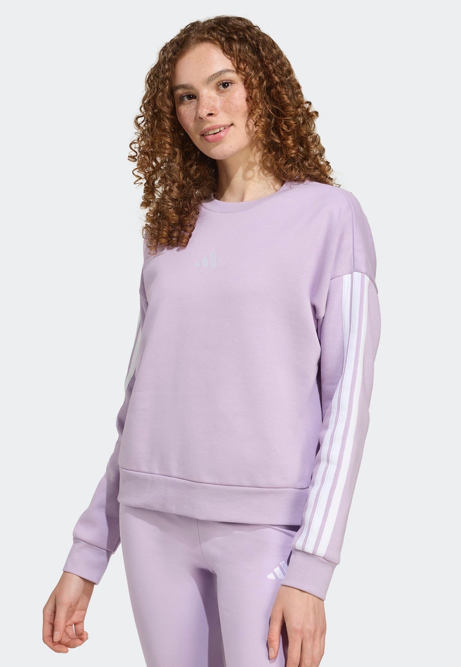 Adidas - Essentials 3-Stripes Fleece Powplu/White - Sweater | Women-Image