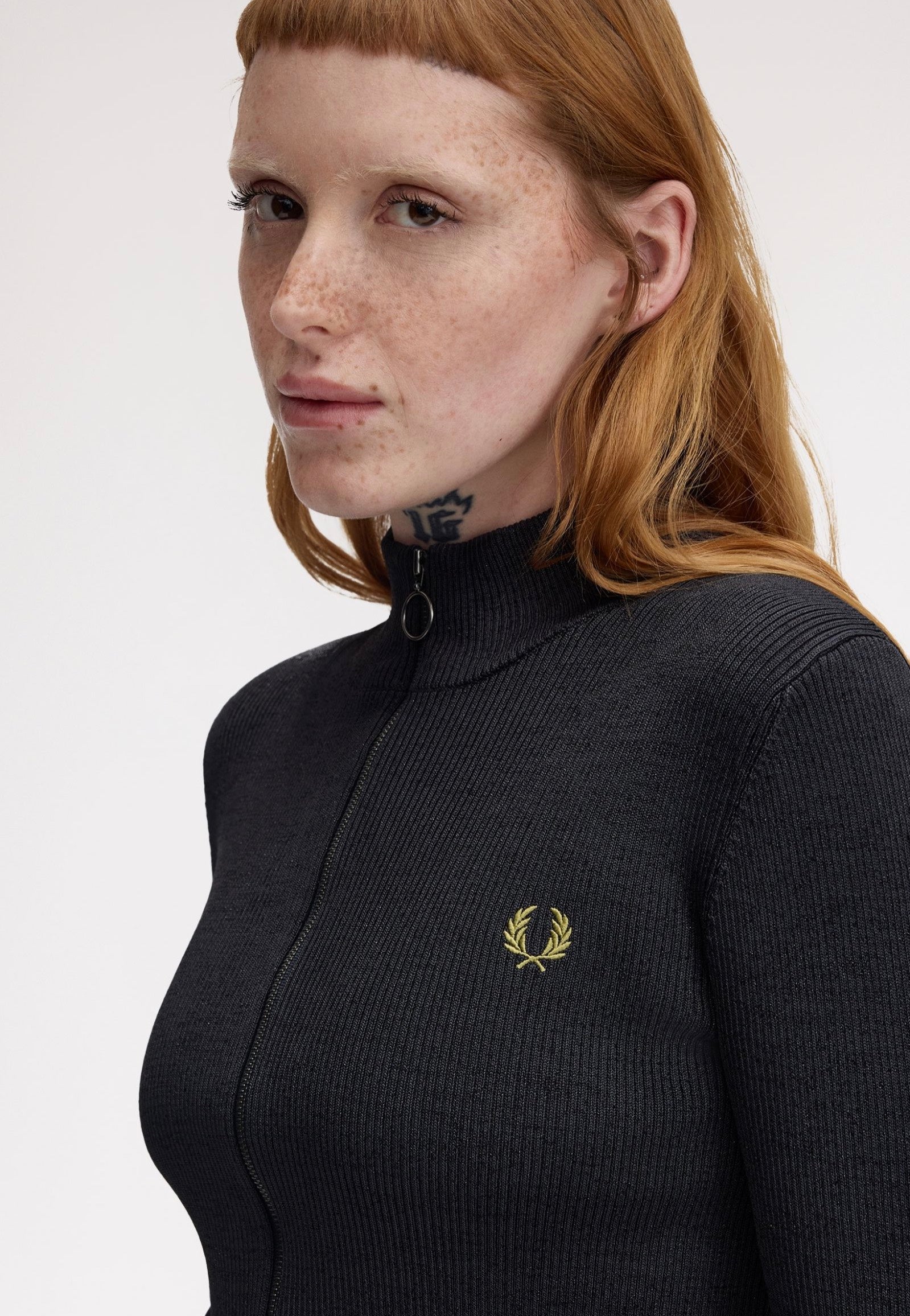 Fred Perry - Zip-Through Metallic Ribbed Anchor Grey - Track Jacket | Women-Image