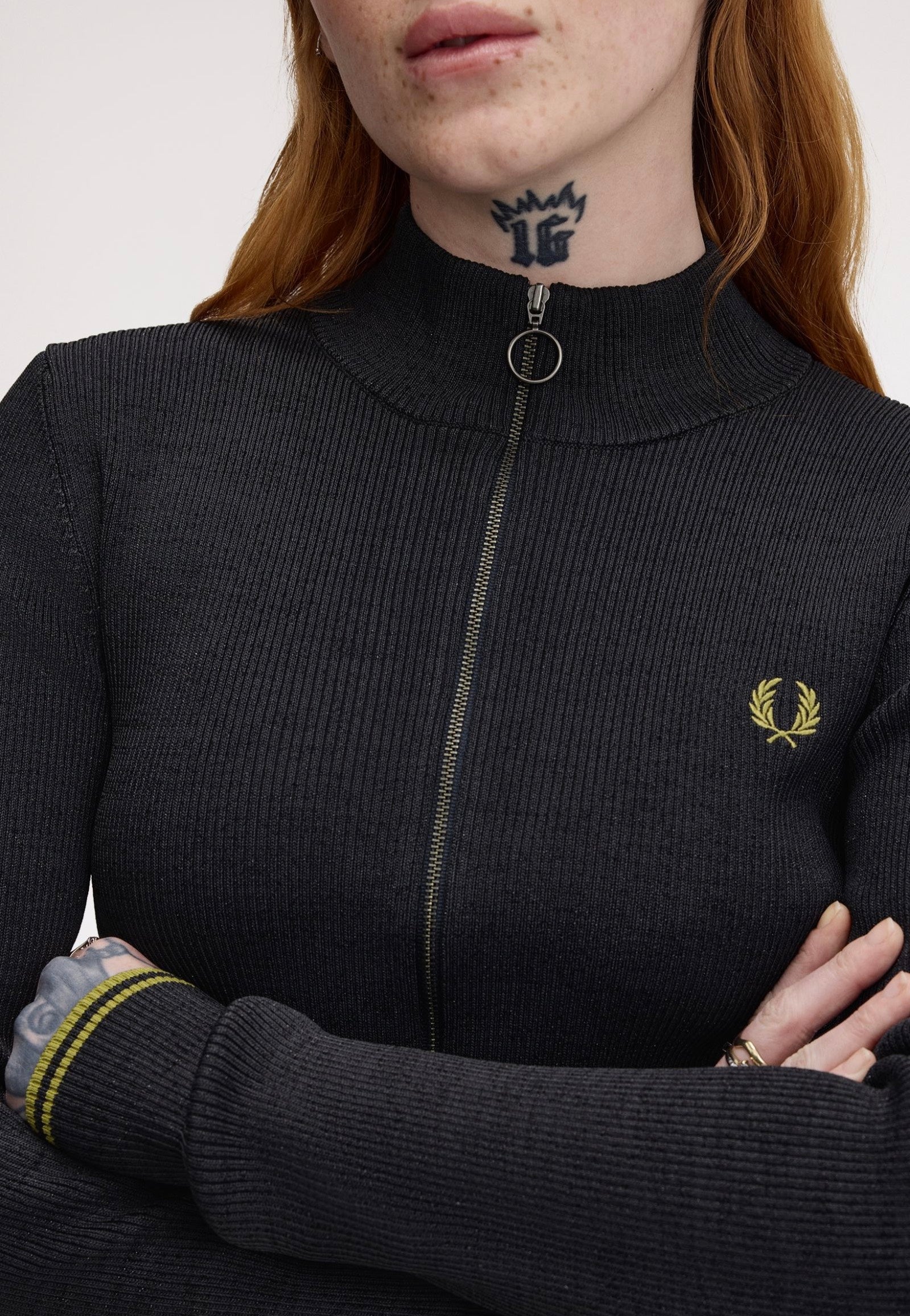 Fred Perry - Zip-Through Metallic Ribbed Anchor Grey - Track Jacket | Women-Image