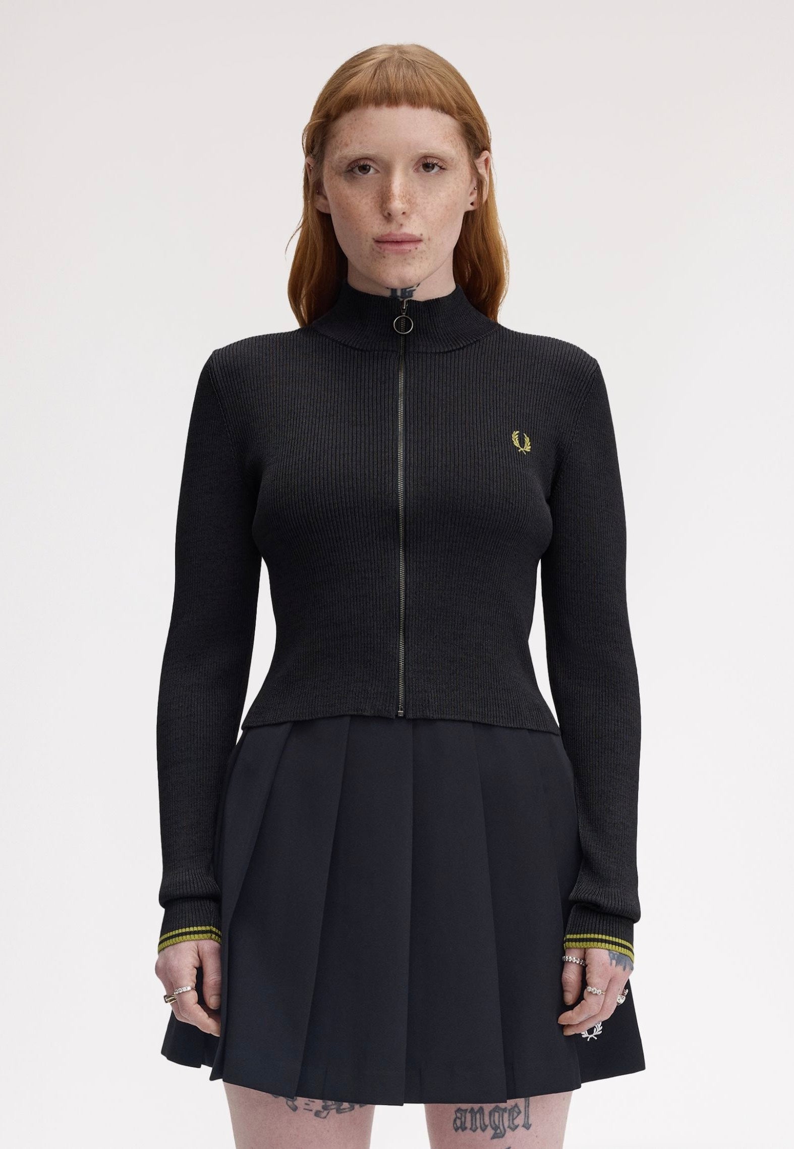 Fred Perry - Zip-Through Metallic Ribbed Anchor Grey - Track Jacket | Women-Image