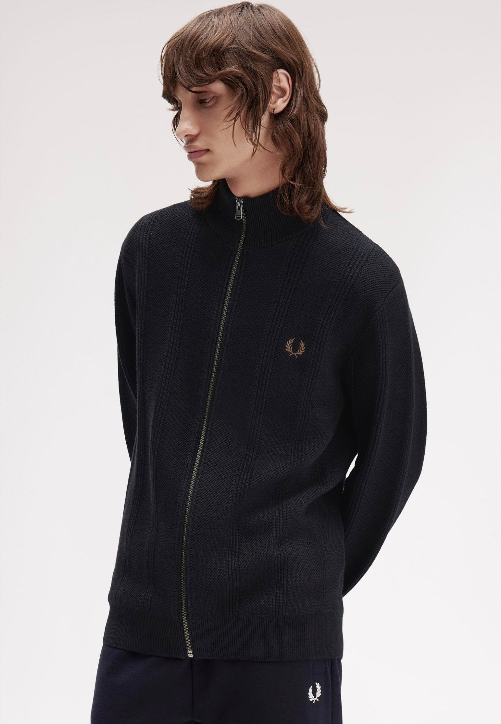 Fred Perry - Textured Zip Through Black - Cardigan | Men-Image