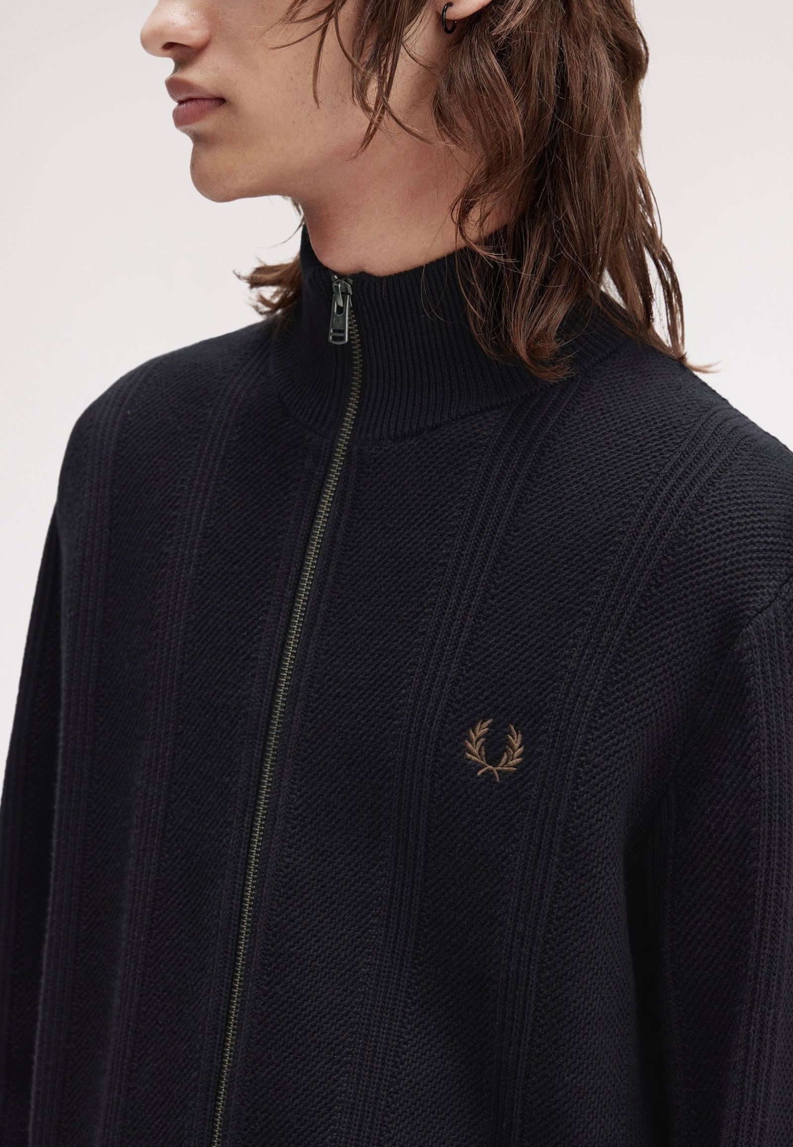 Fred Perry - Textured Zip Through Black - Cardigan | Men-Image